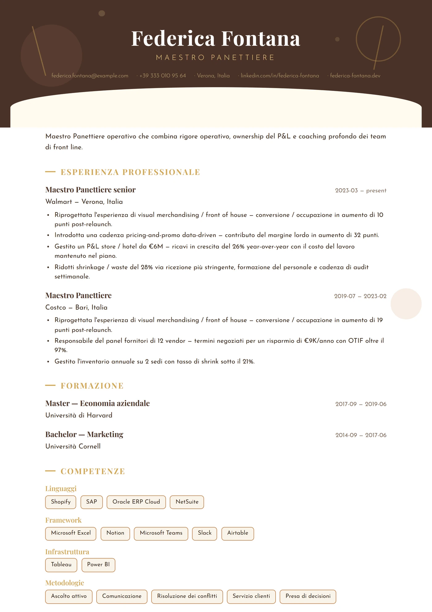 Mestiere — Panettiere — Modelli di CV