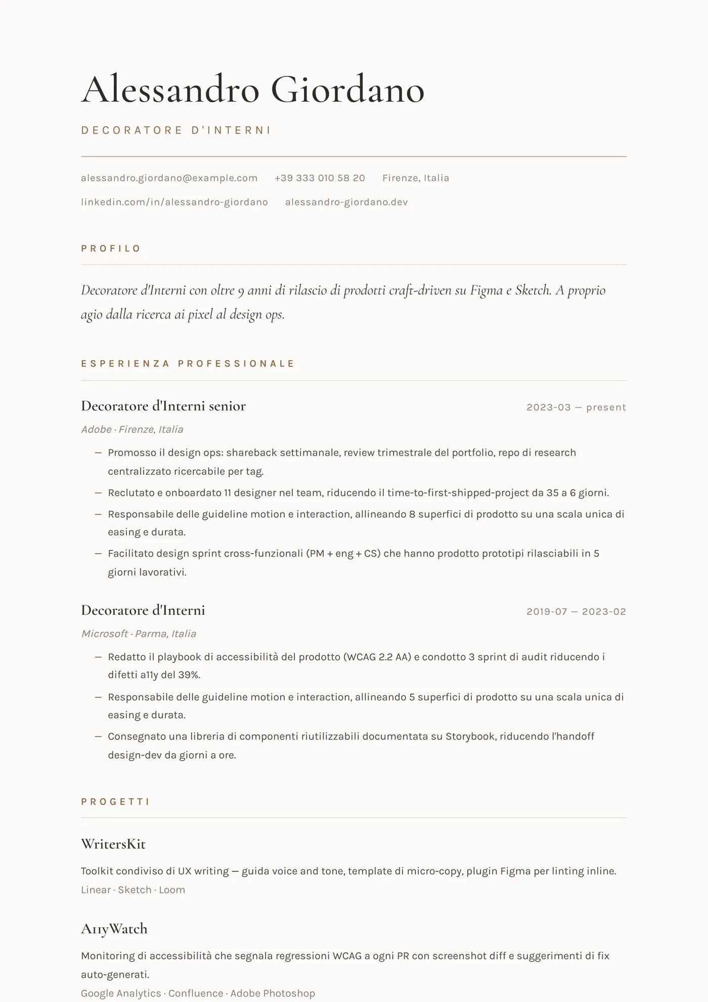 Mestiere — Decoratore — Modelli di CV
