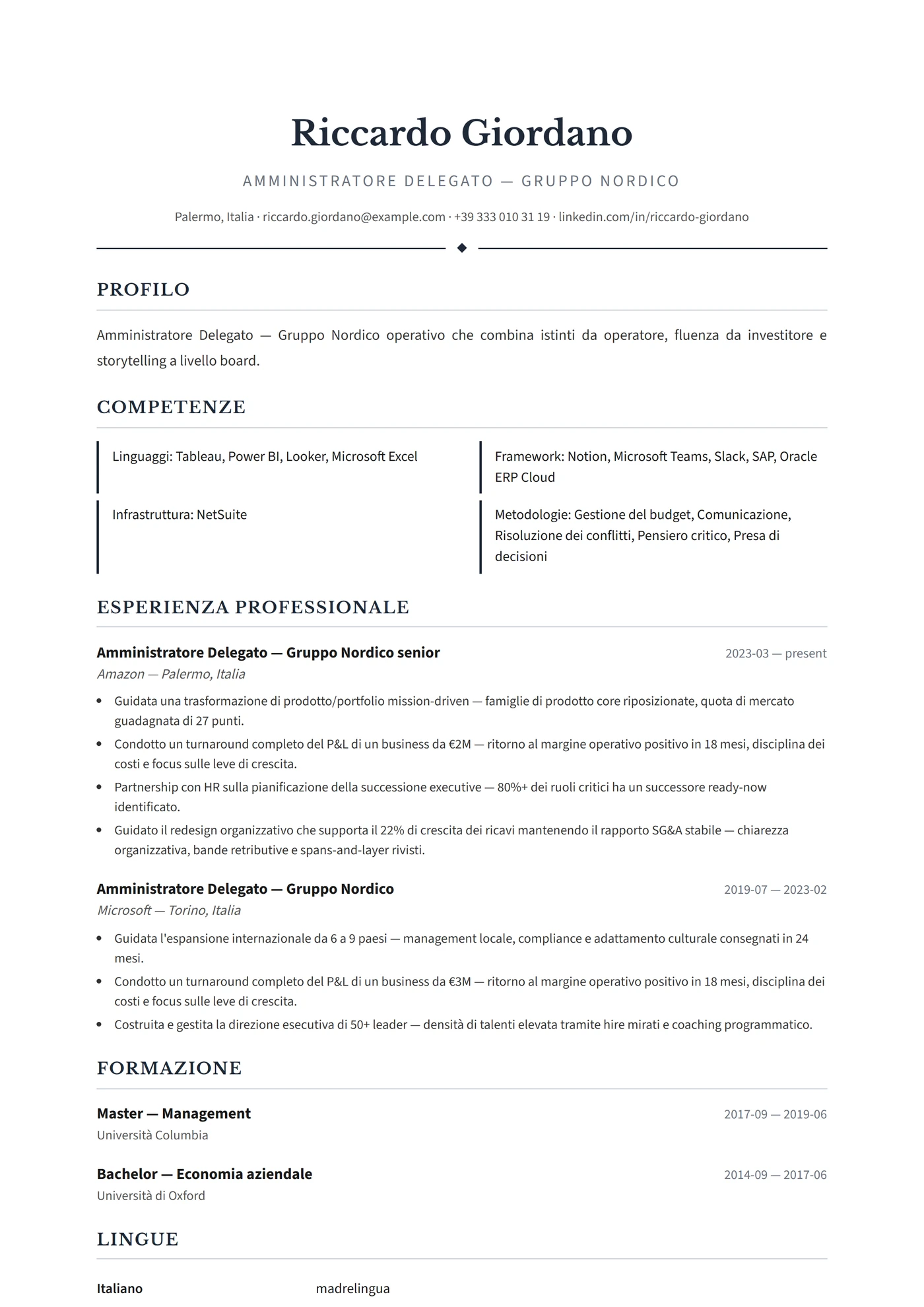 Scandinavia Executive — Modelli di CV