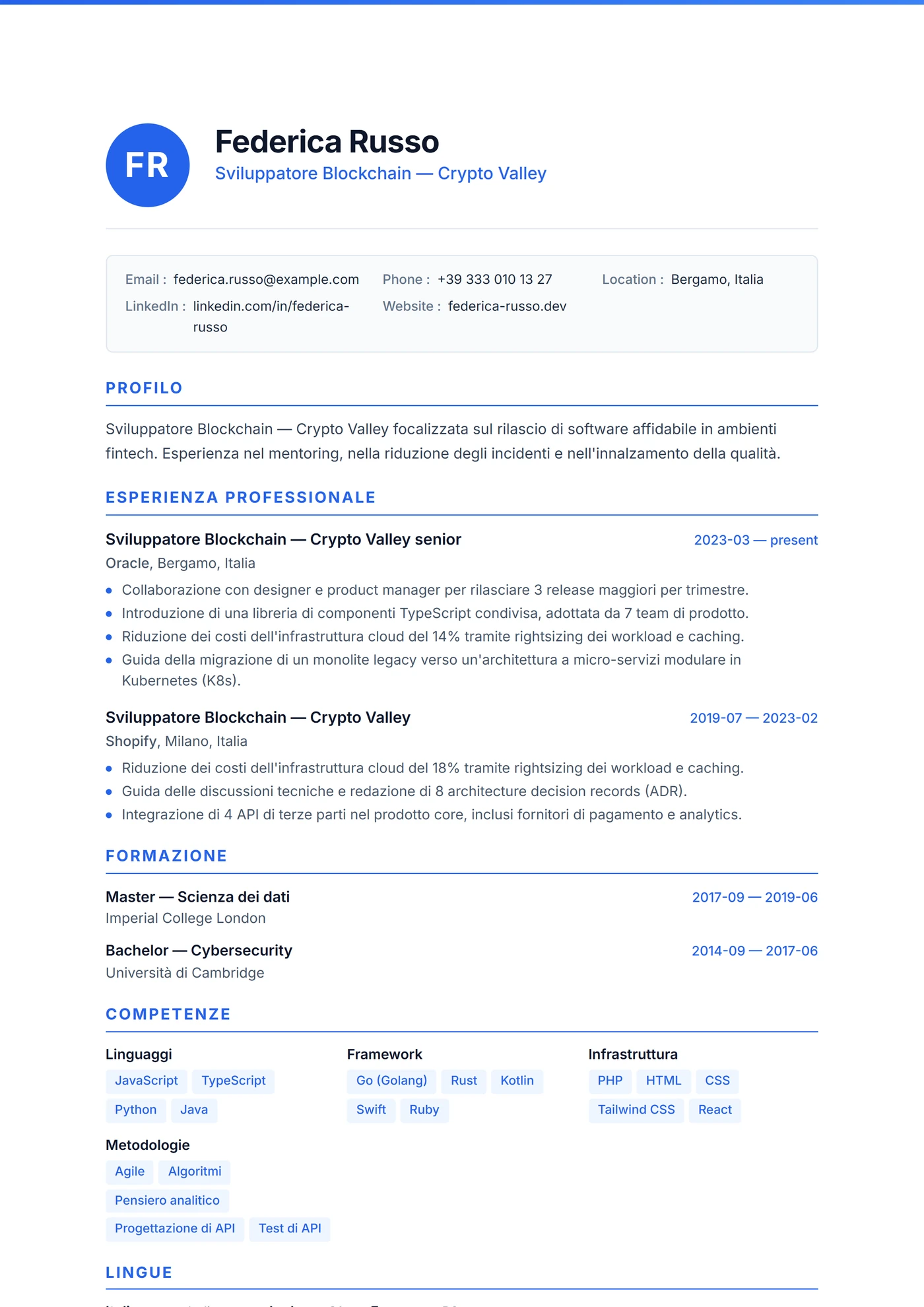 Svizzera Moderno — Modelli di CV