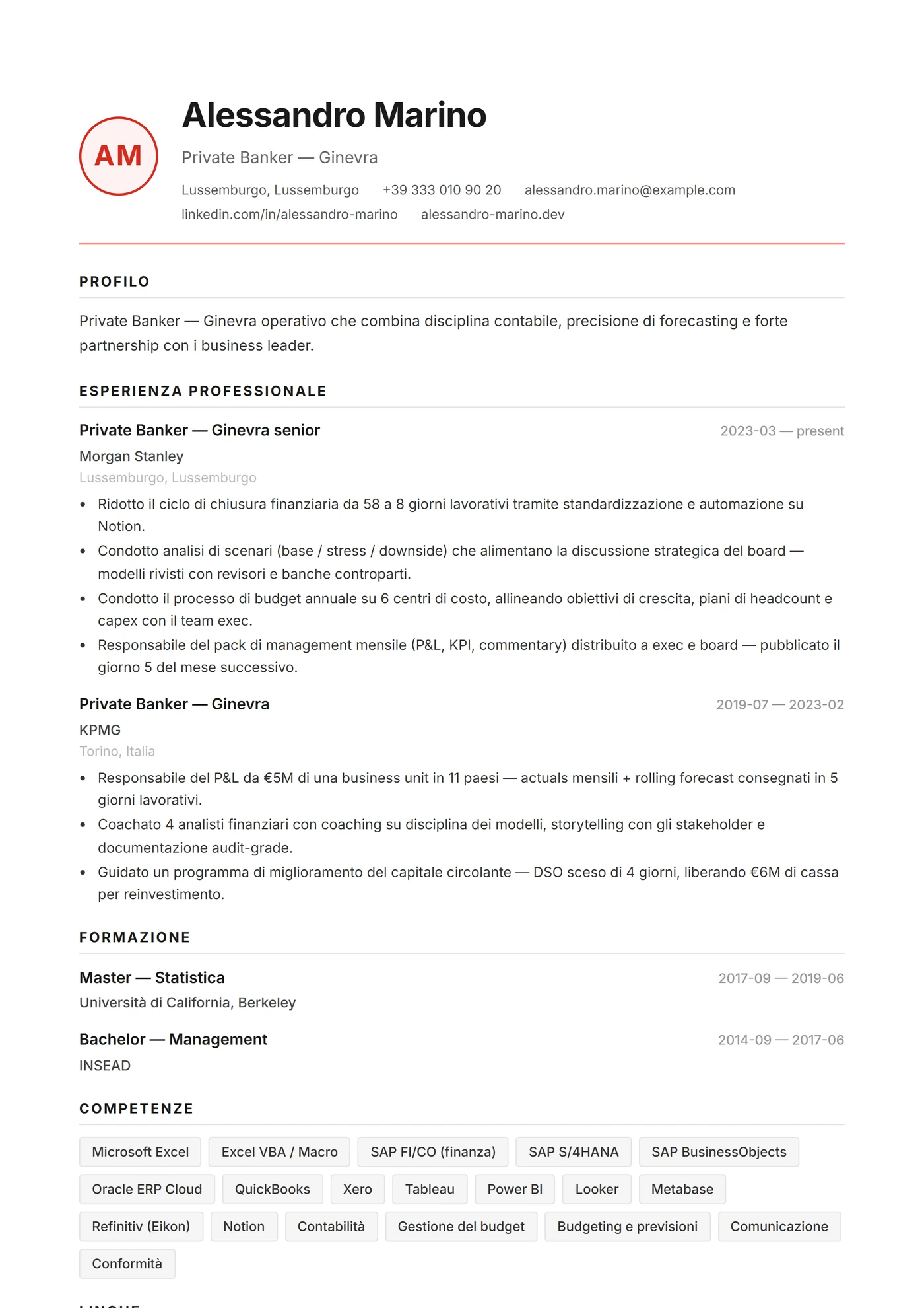 Precisione Svizzera — Modelli di CV