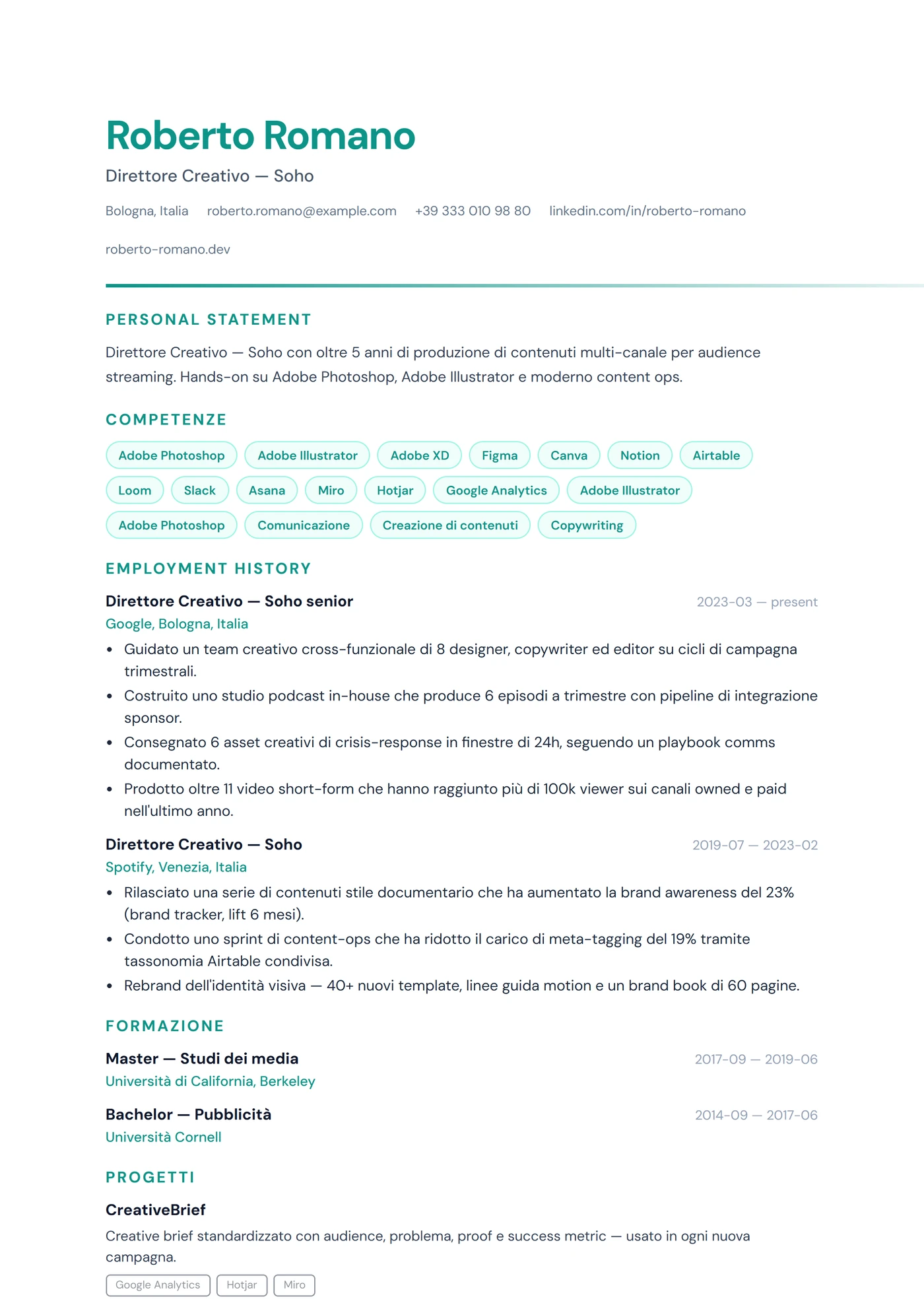 UK Creativo — Modelli di CV