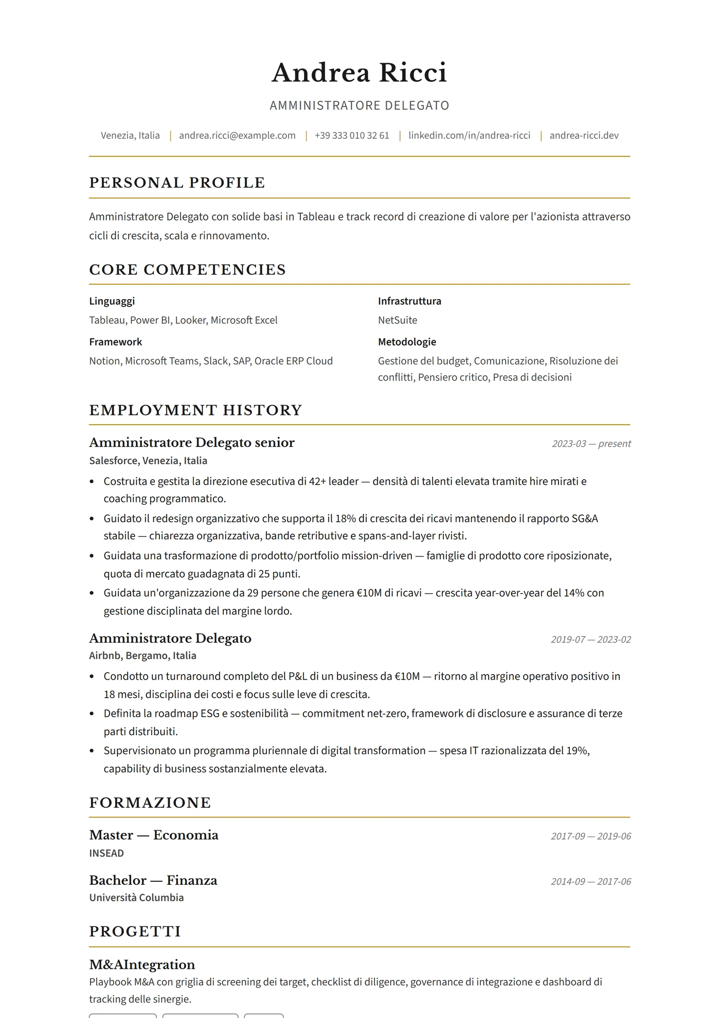 UK Executive — Modelli di CV