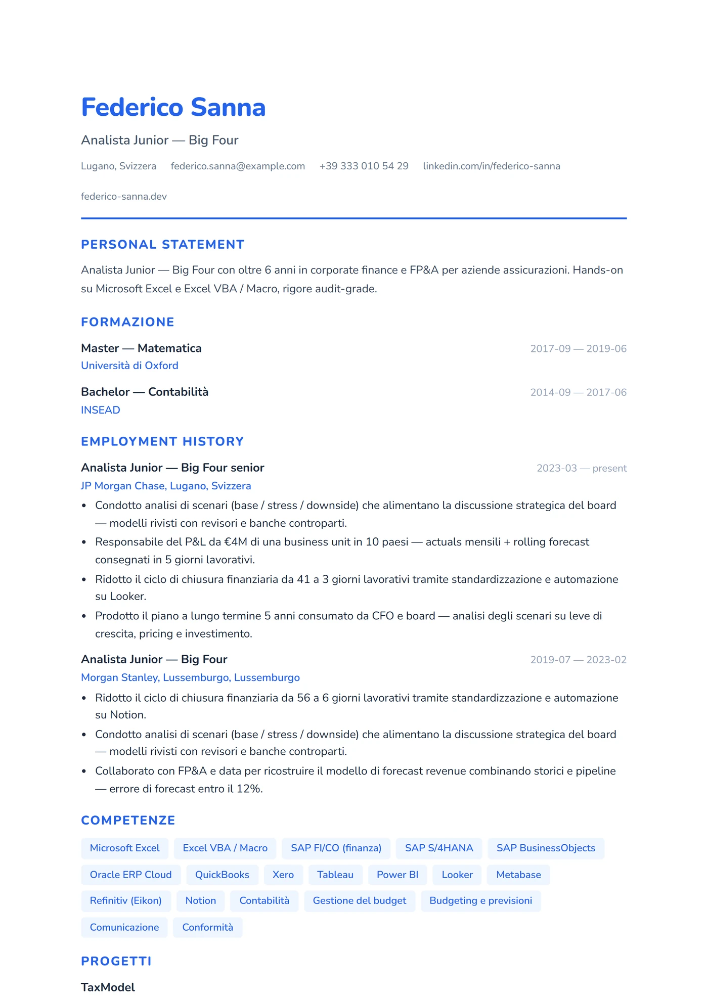 UK Neolaureato — Modelli di CV
