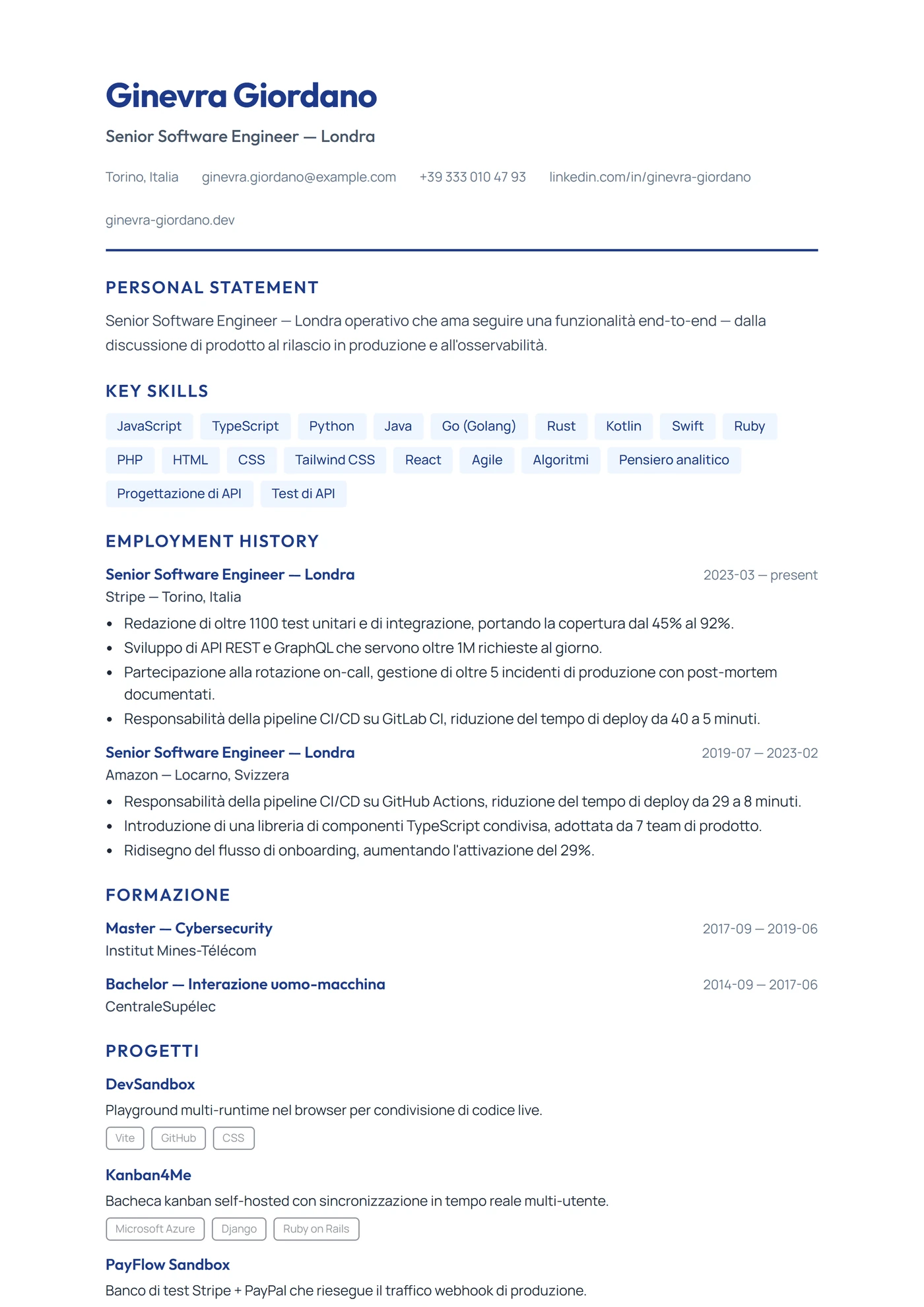 UK Moderno — Modelli di CV