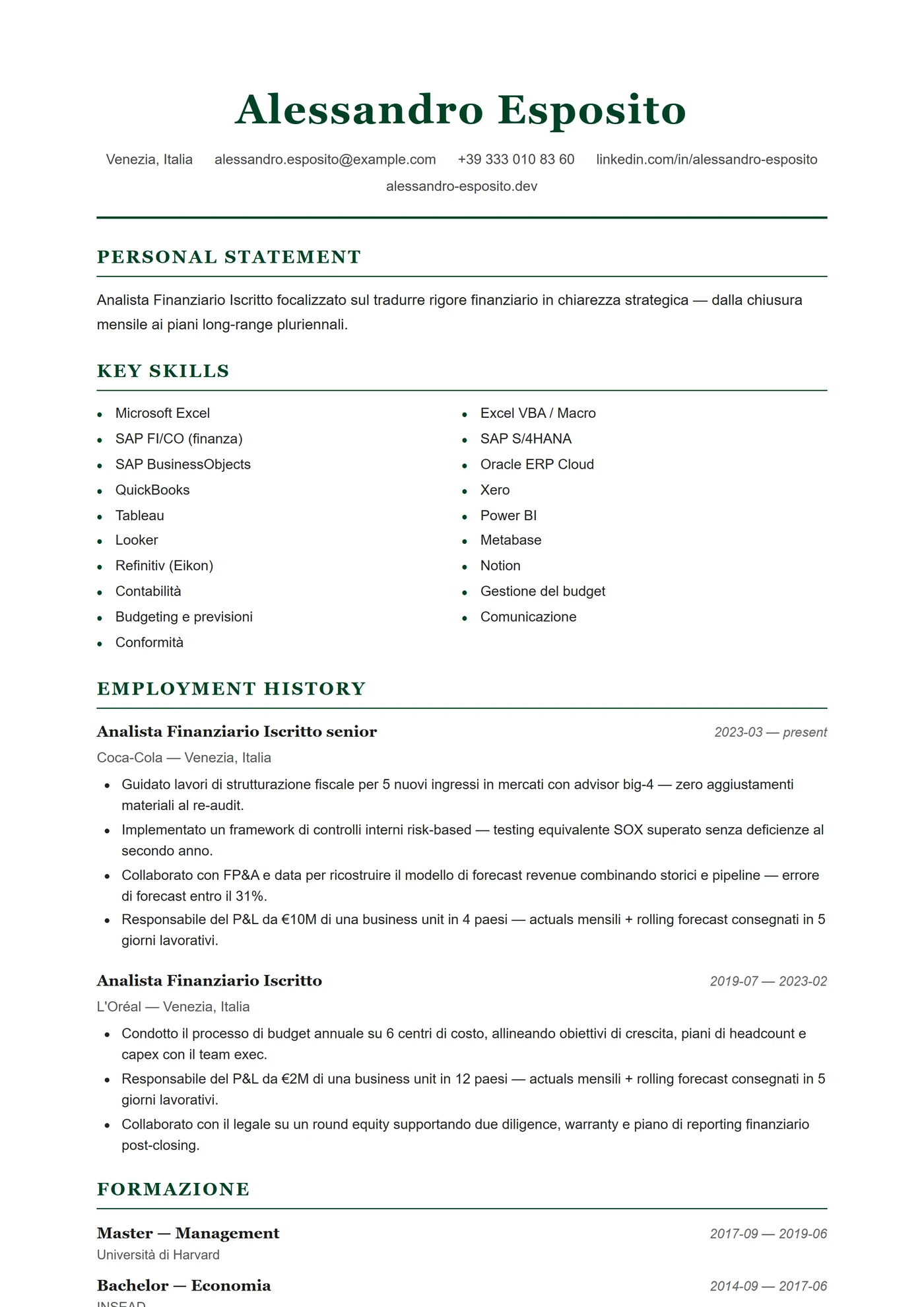 Regno Unito — Modelli di CV