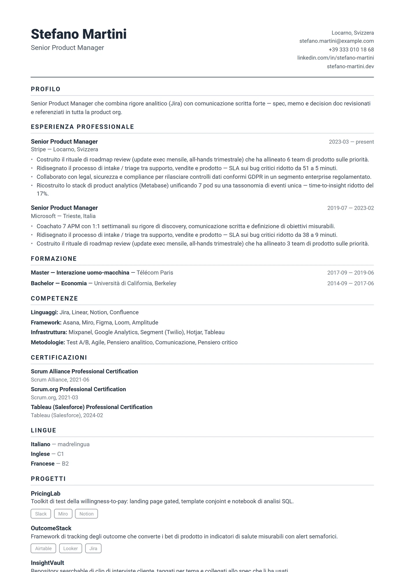 USA Compatto — Modelli di CV
