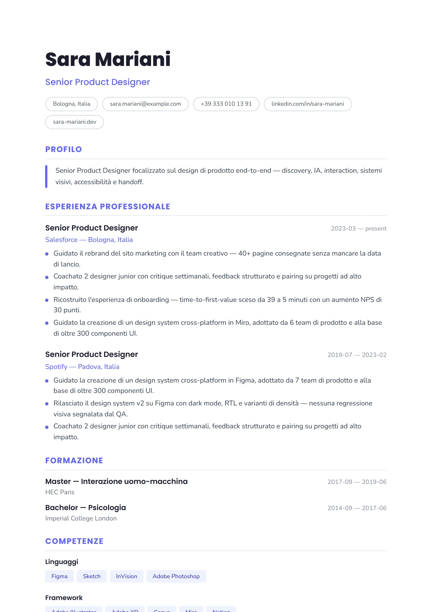 USA Moderno — Modelli di CV