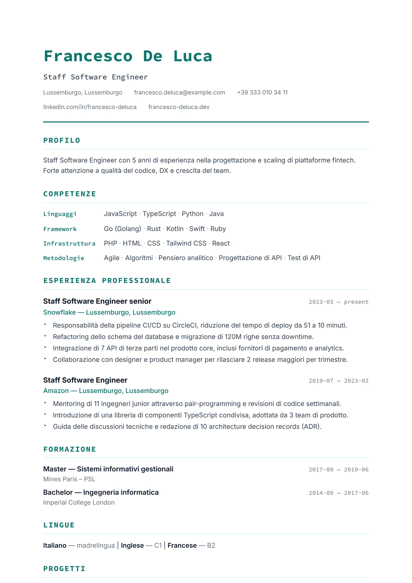 USA Tech — Modelli di CV