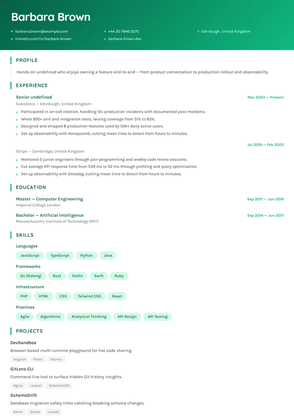 Menta — Modelli di CV