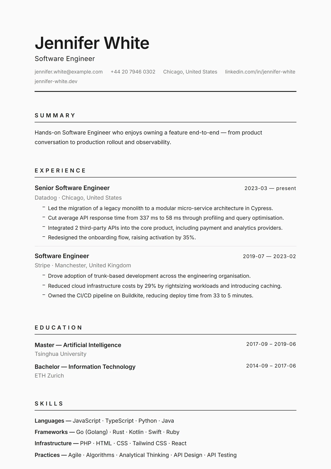 Minimal Monochrome — Modèles de CV