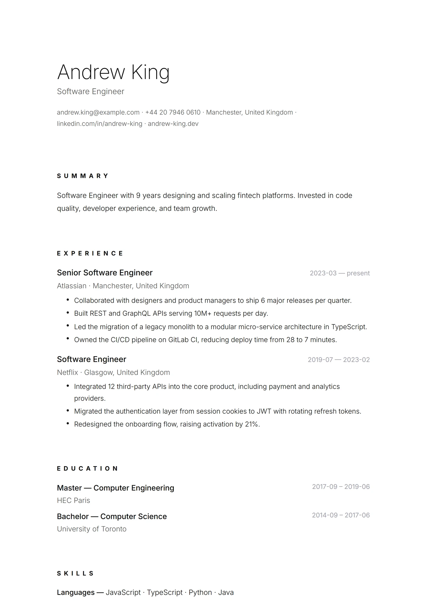 Minimal Blanc Papier — Modèles de CV
