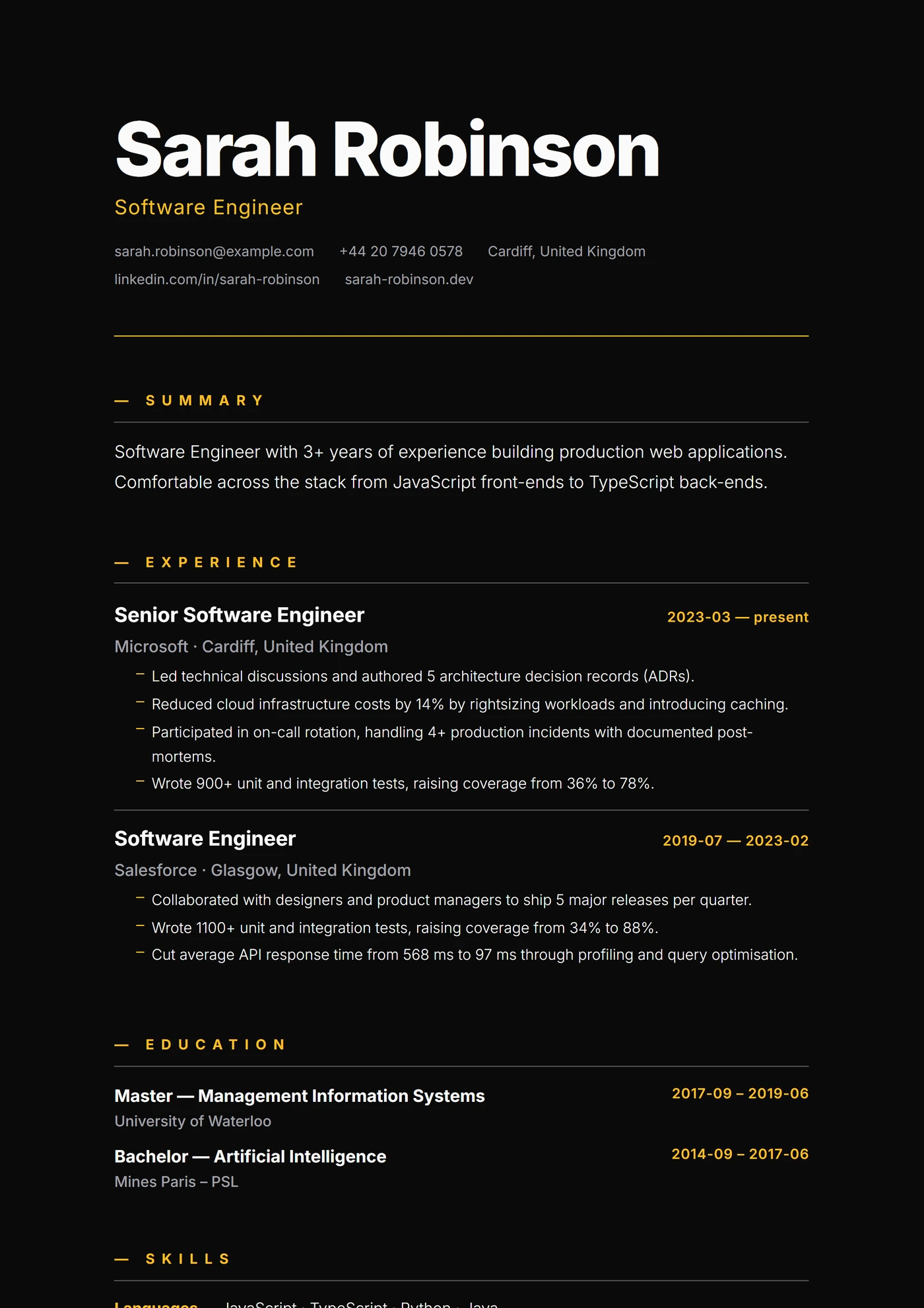 Moderne Monolithe Sombre — Modèles de CV