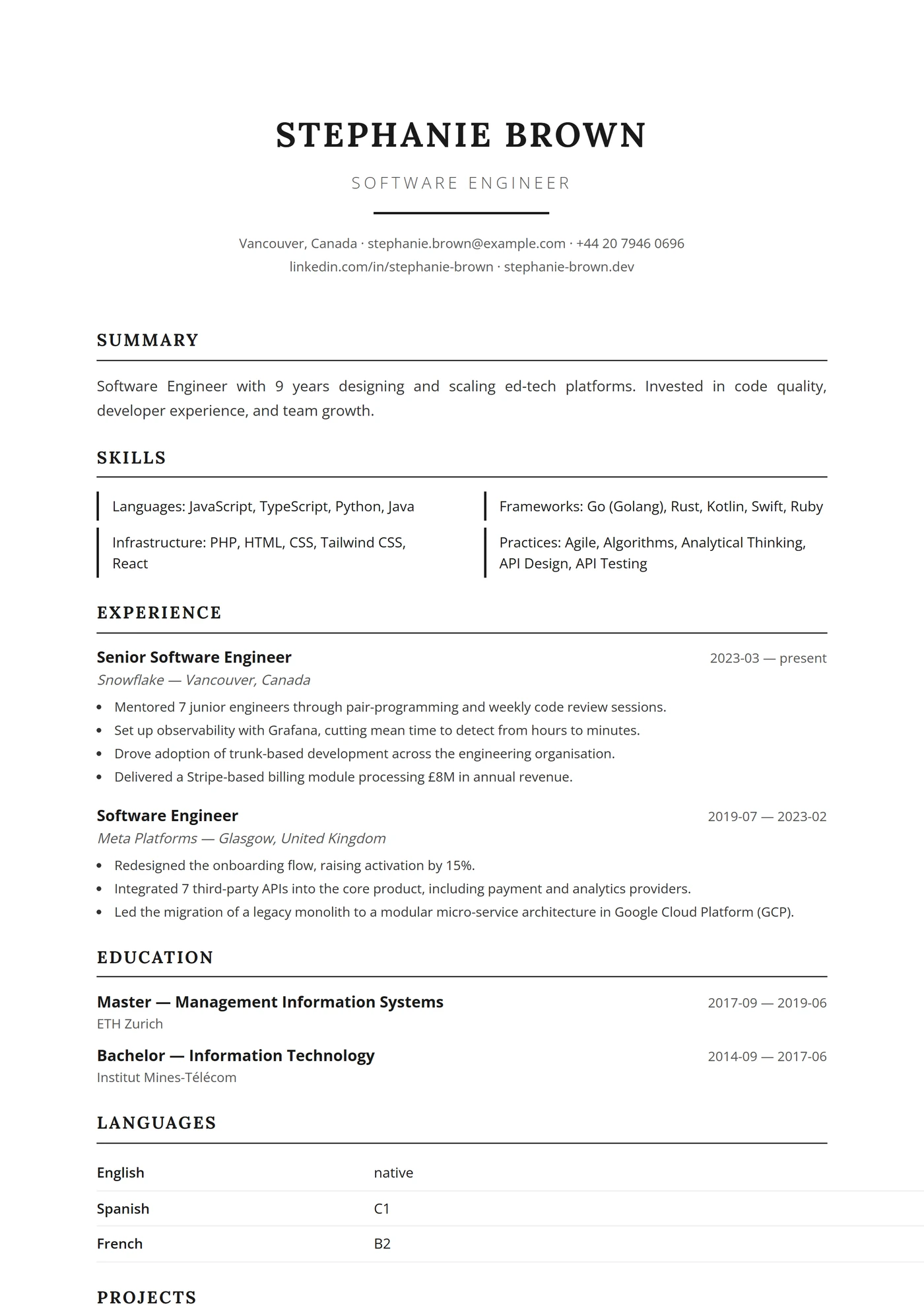 Pays-Bas Executive — Modèles de CV