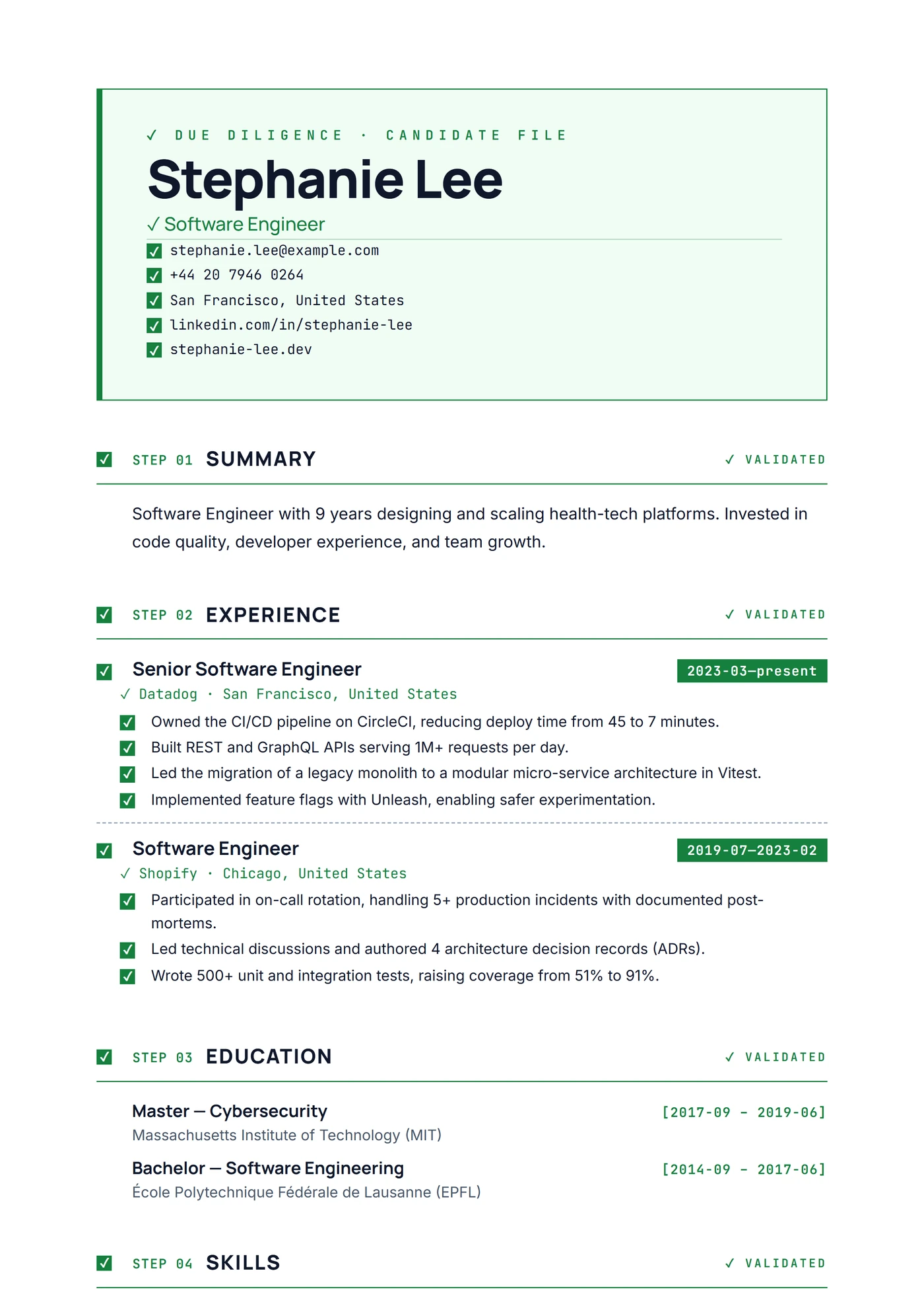 Due Diligence — Modèles de CV