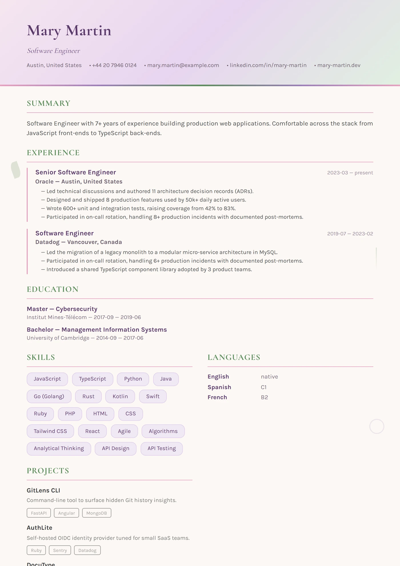 Fleuriste / Artisan Floral — Modelli di CV