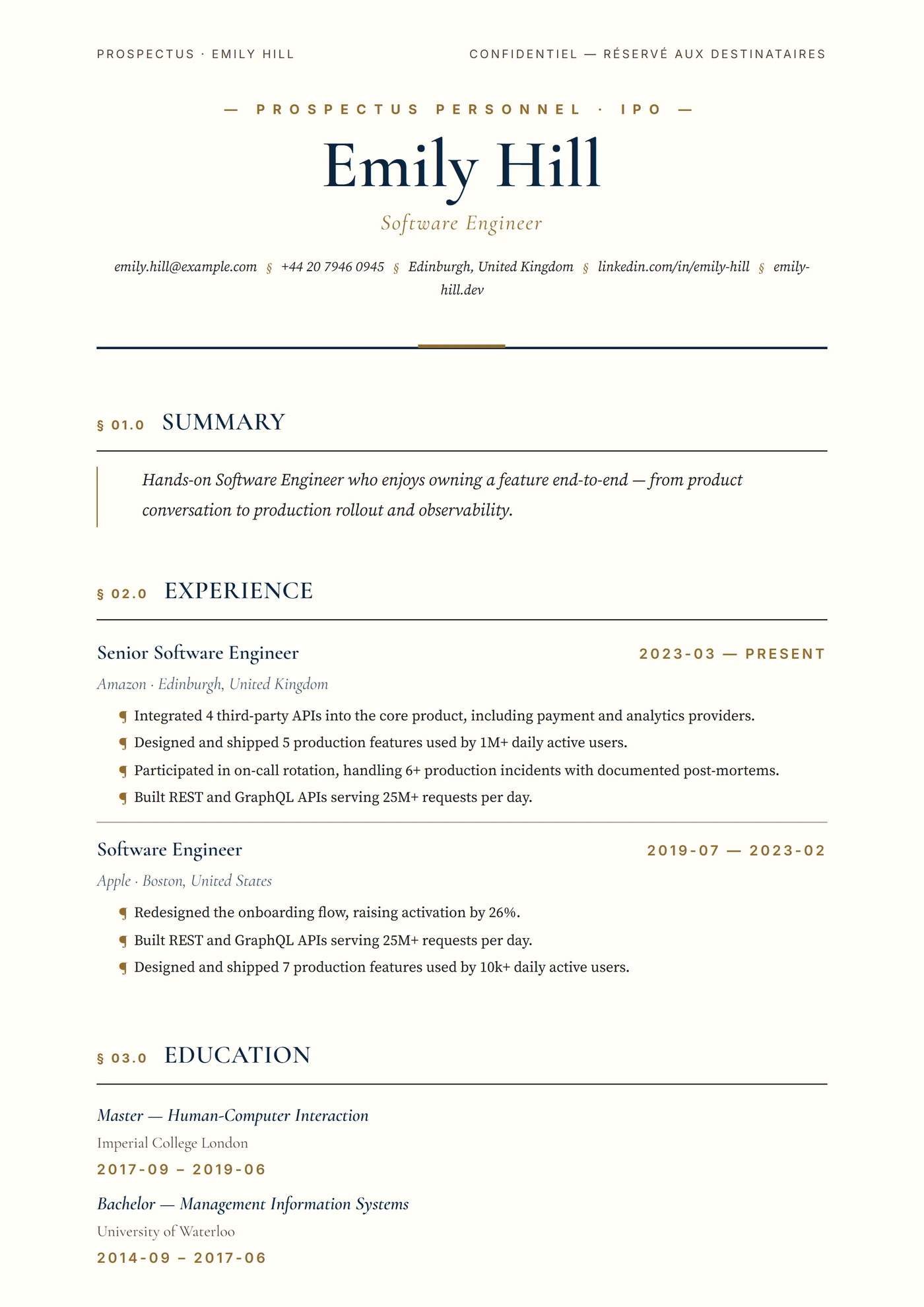 Prospectus d'Introduction — Modèles de CV