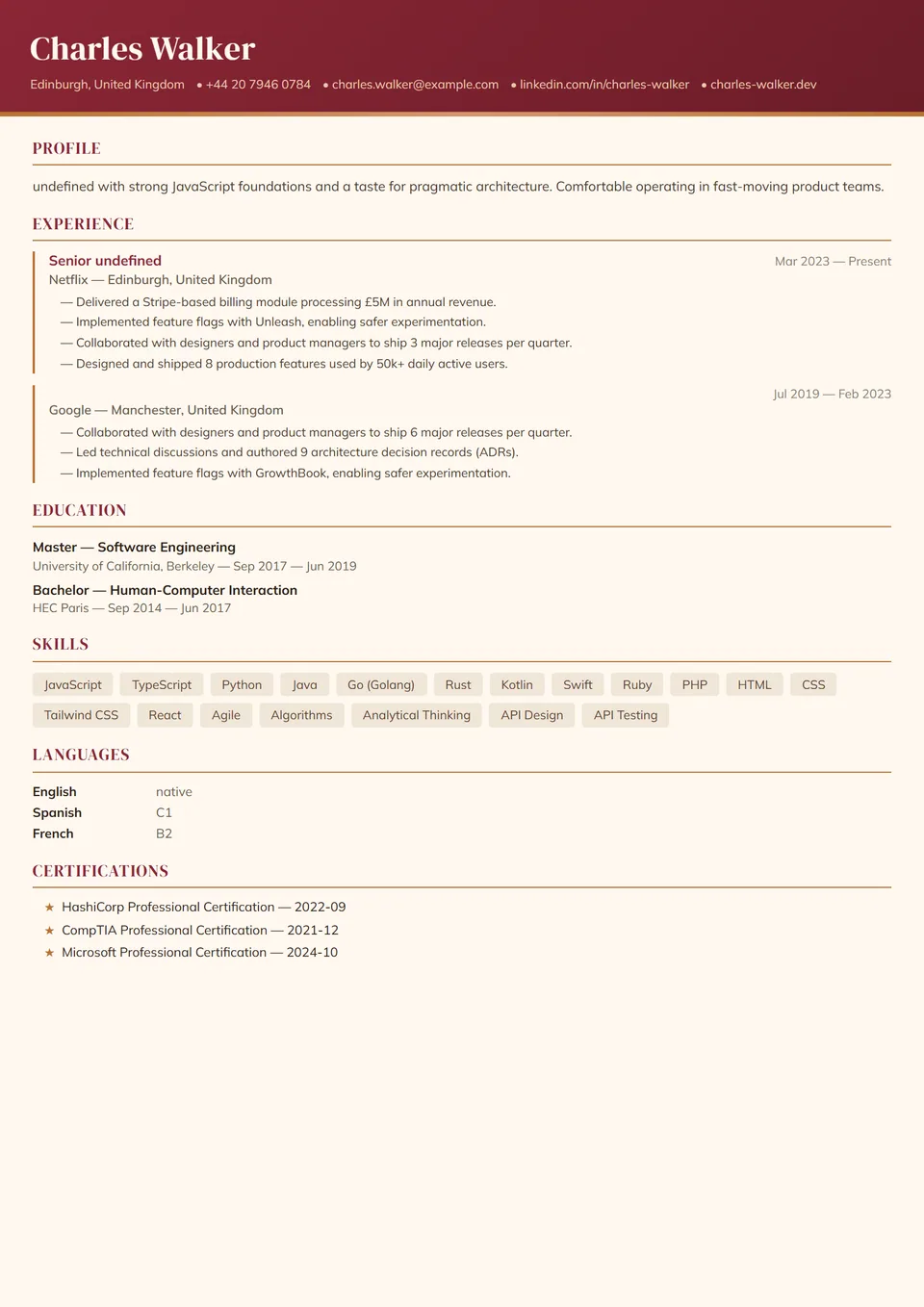 Métier — Restauration — Modèles de CV