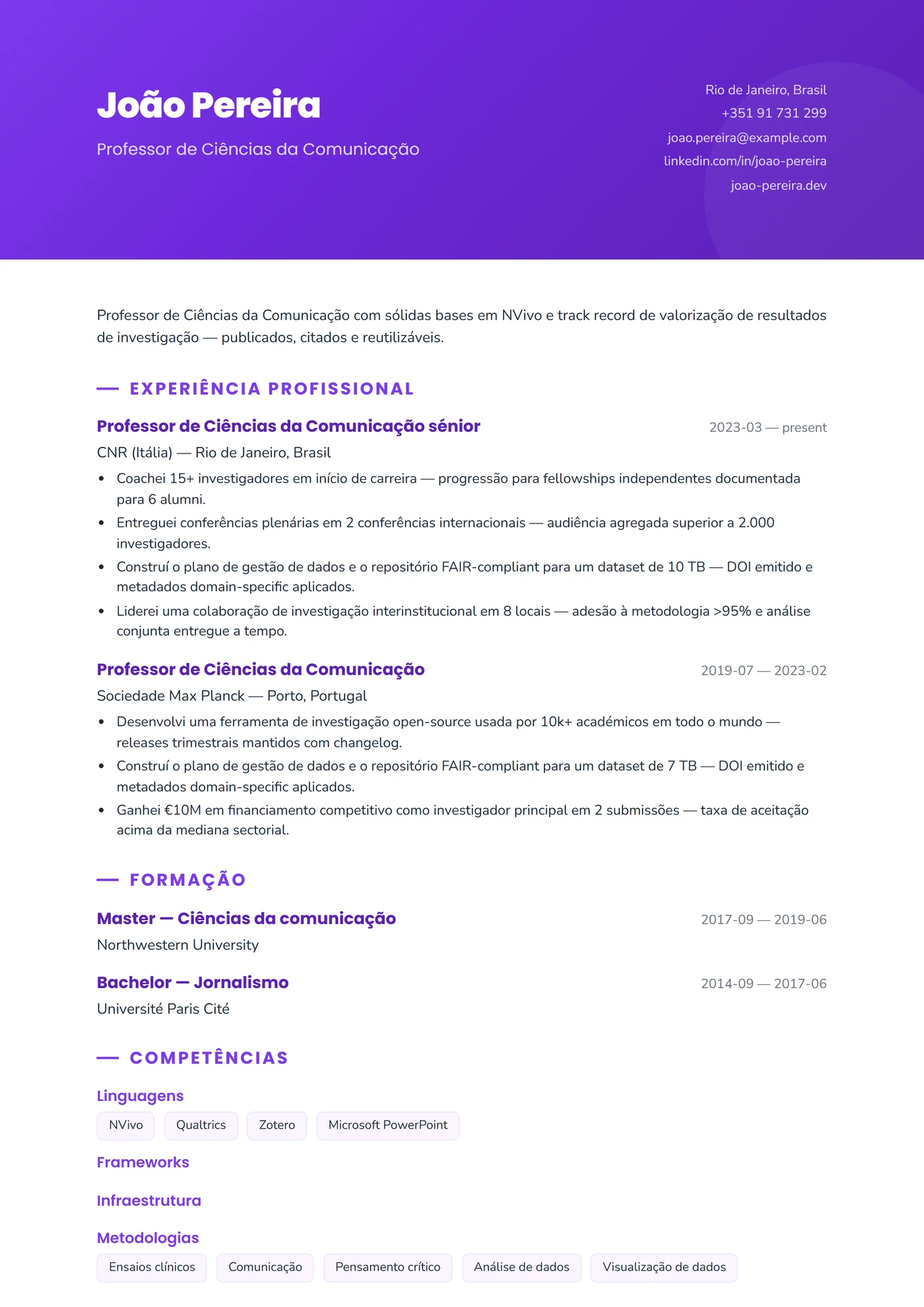 Comunicação e RP — Modelos de currículo