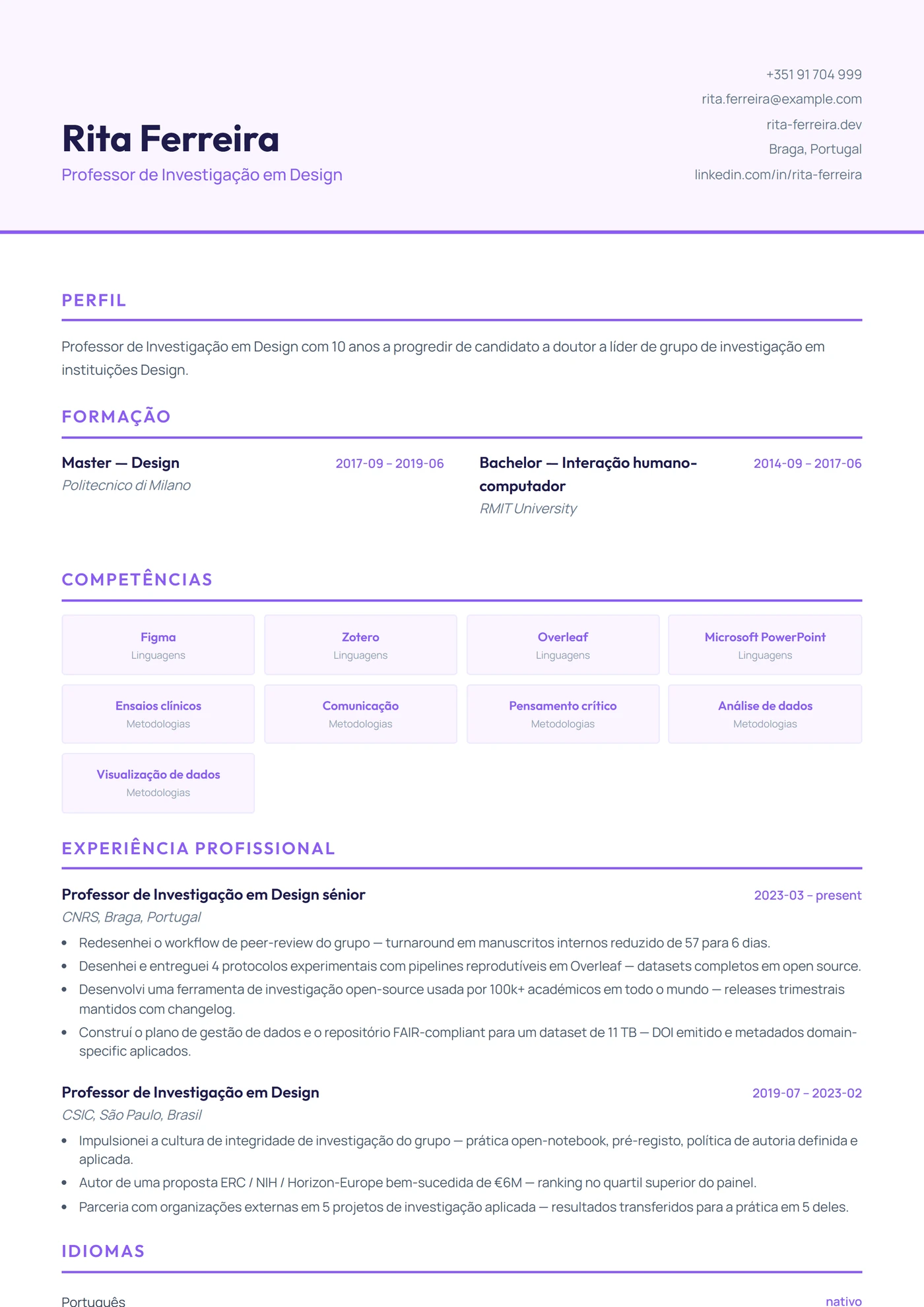 Design Gráfico e UX/UI — Modelos de currículo