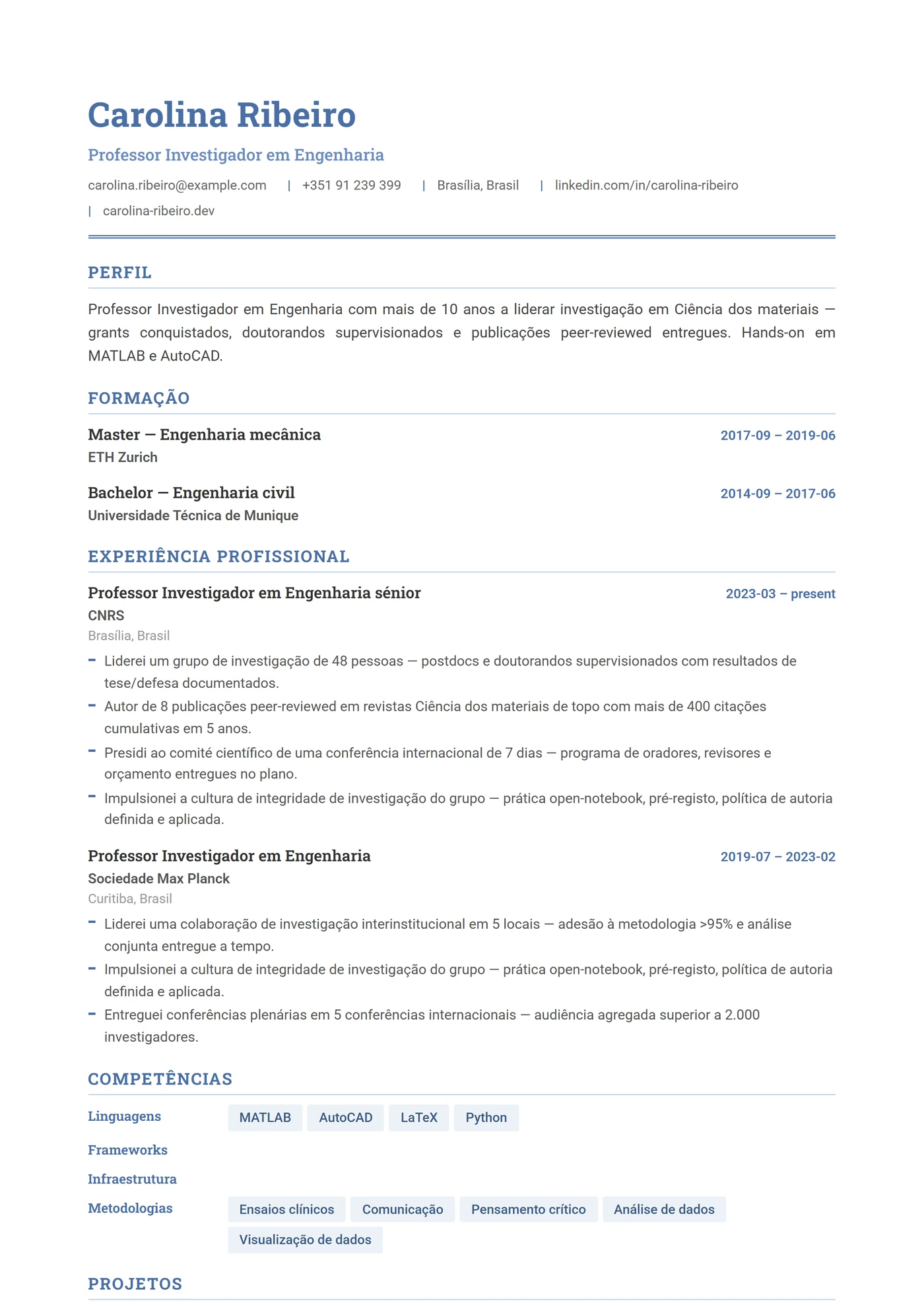 Engenharia — Modelos de currículo