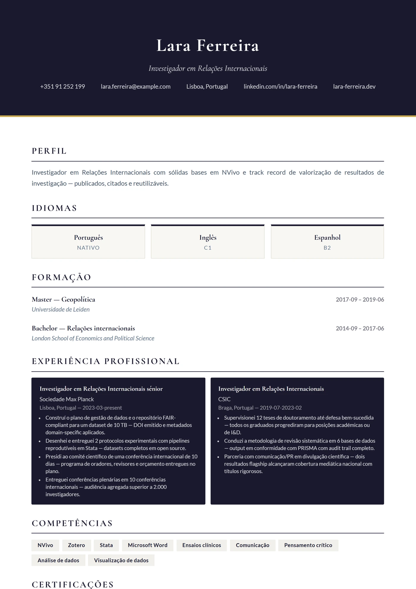 Relações Internacionais — Modelos de currículo