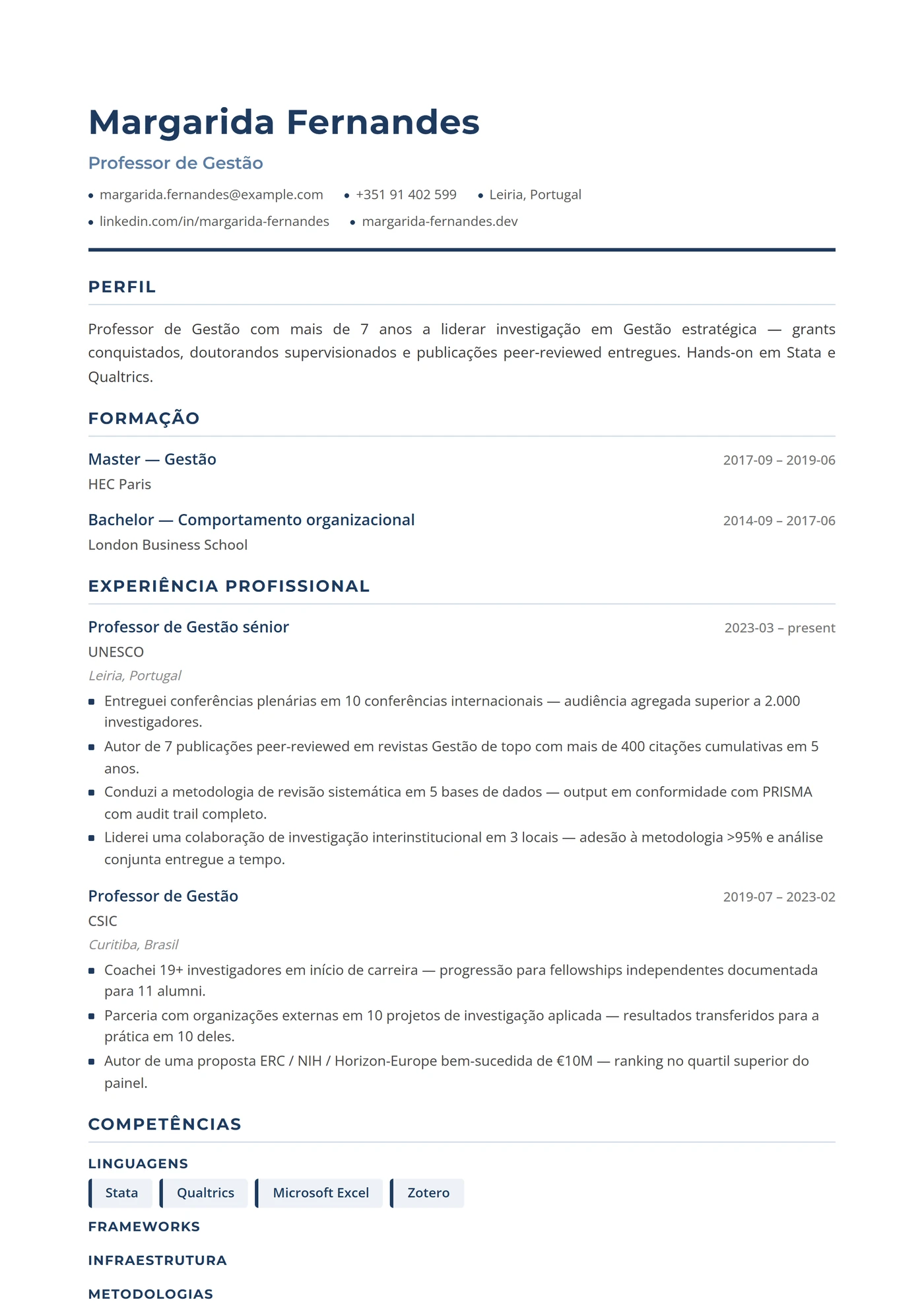 Gestão e Negócios — Modelos de currículo