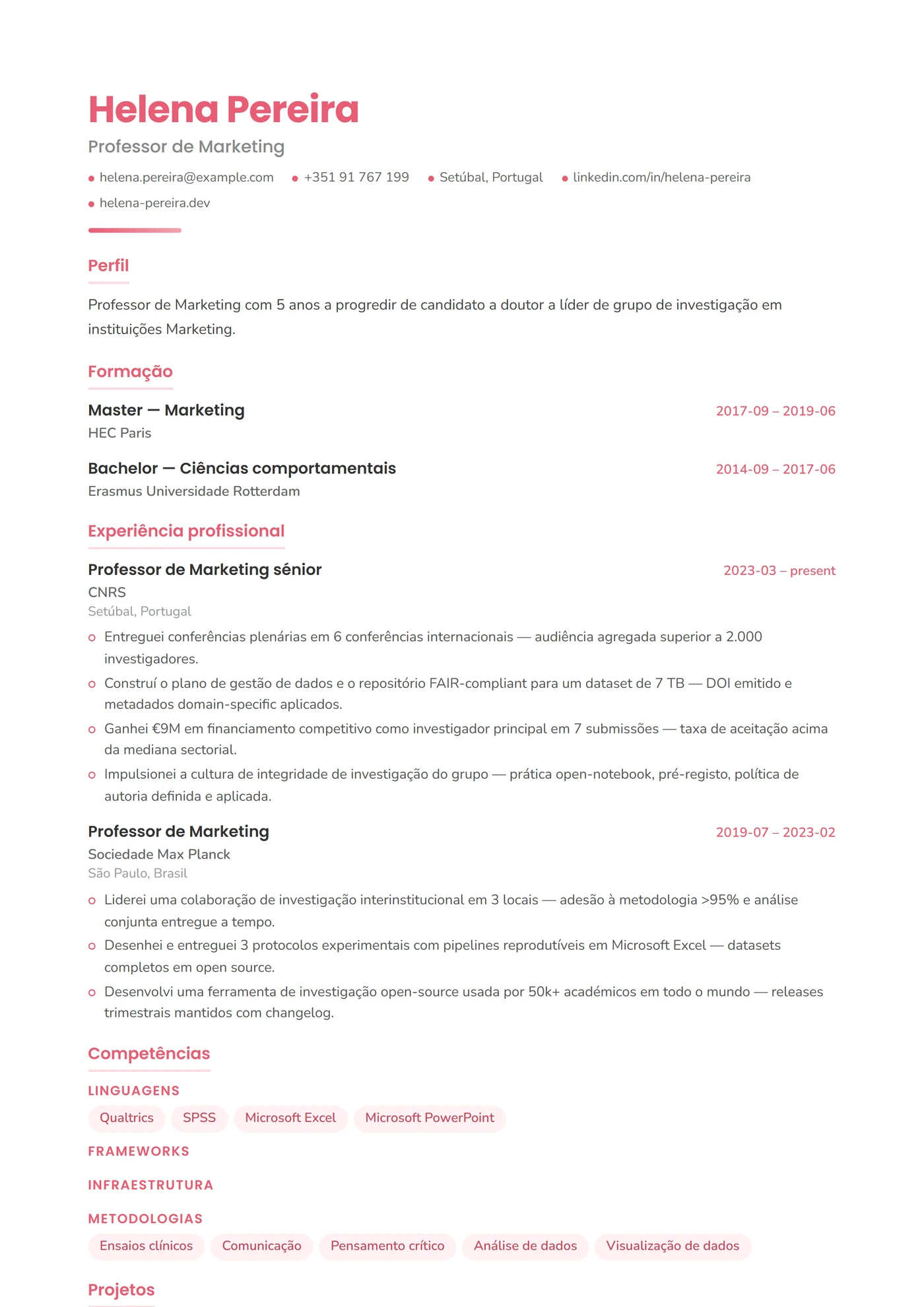 Marketing e Comunicação — Modelos de currículo