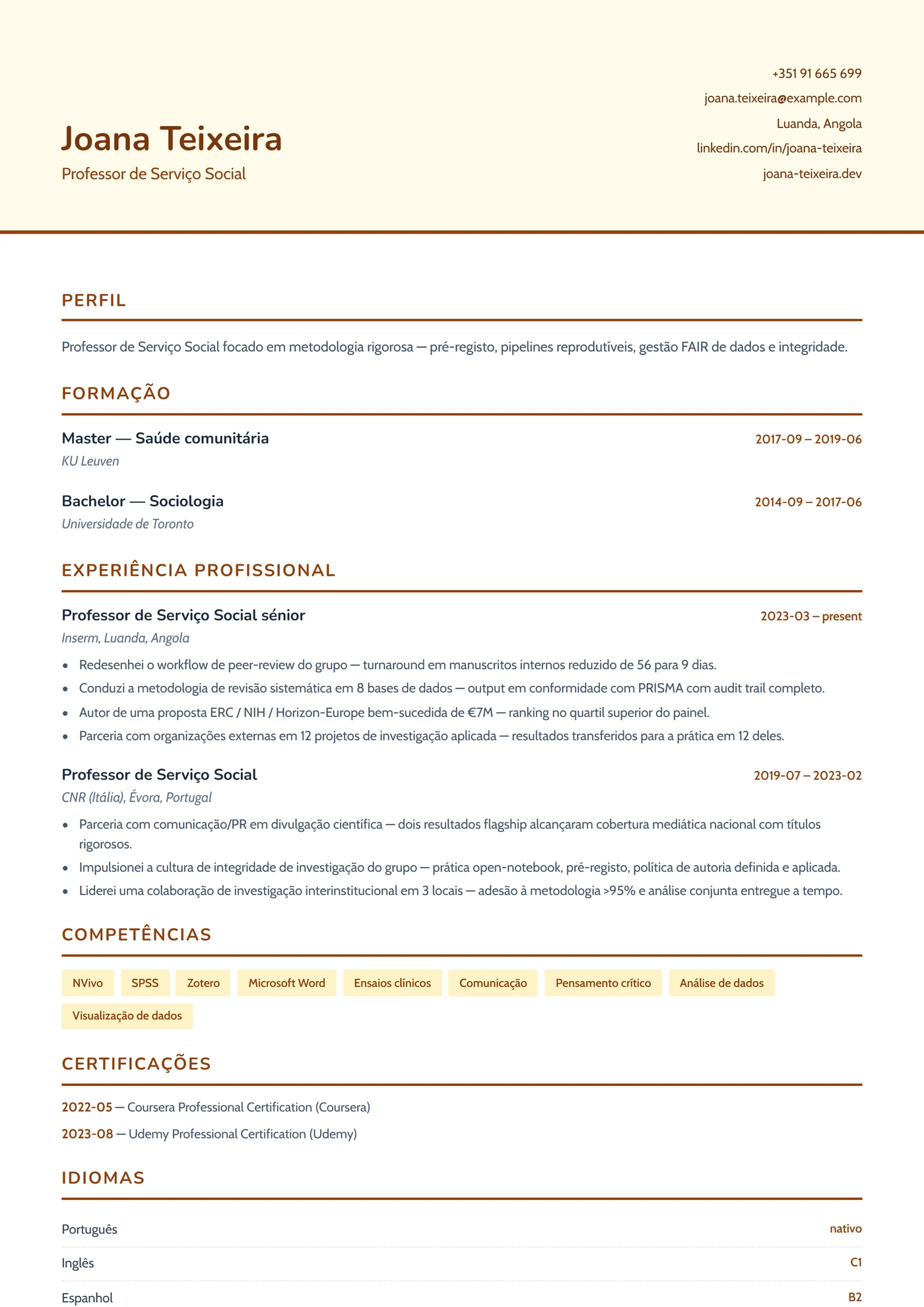 Serviço Social — Modelos de currículo