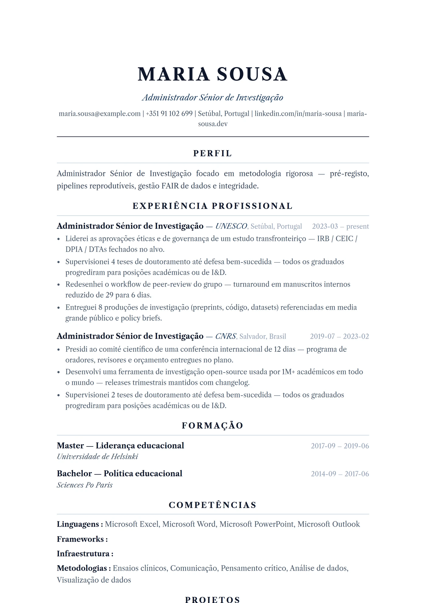 ATS Académico Formal — Modelos de currículo