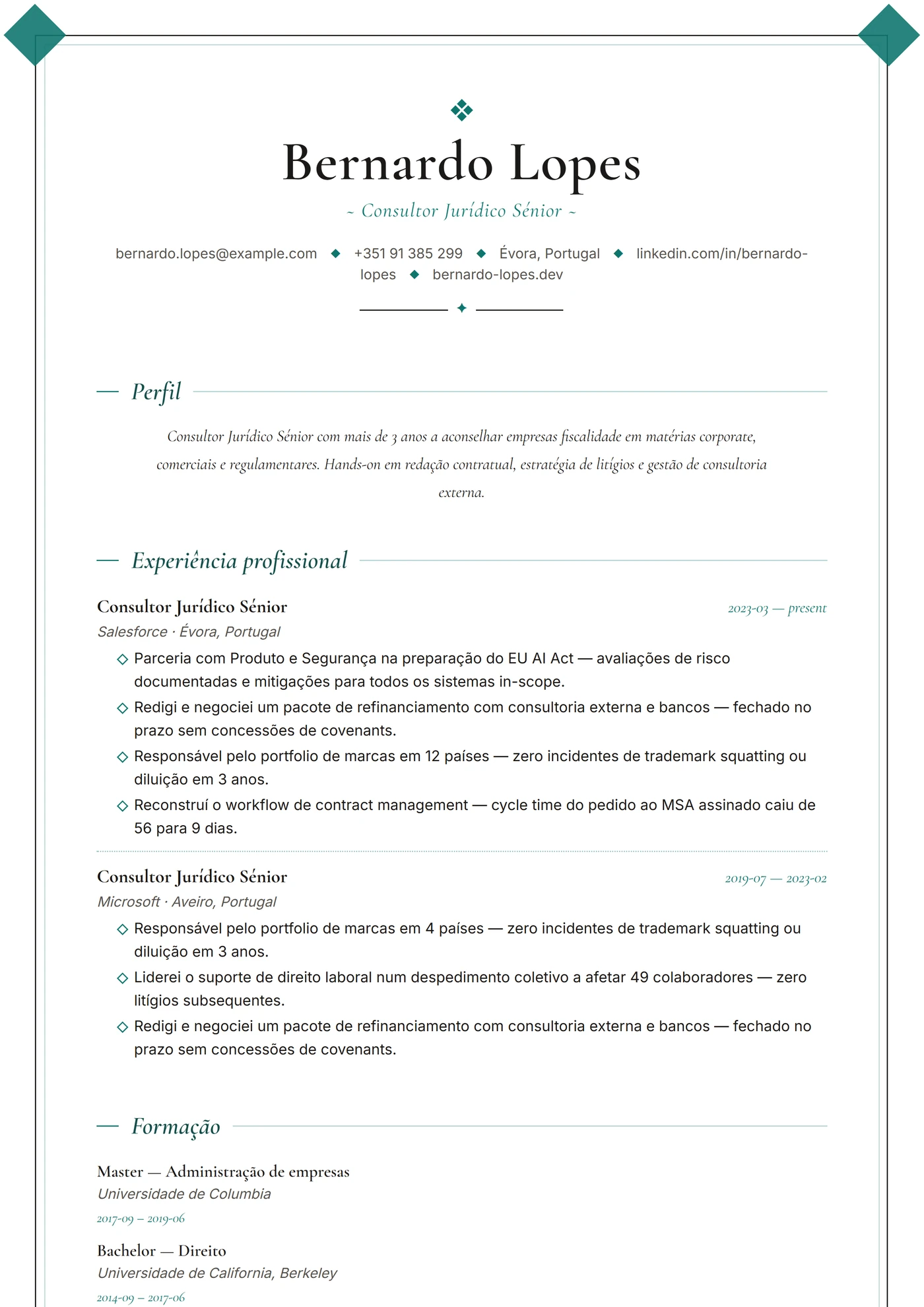 ATS Moldura de Canto — Modelos de currículo