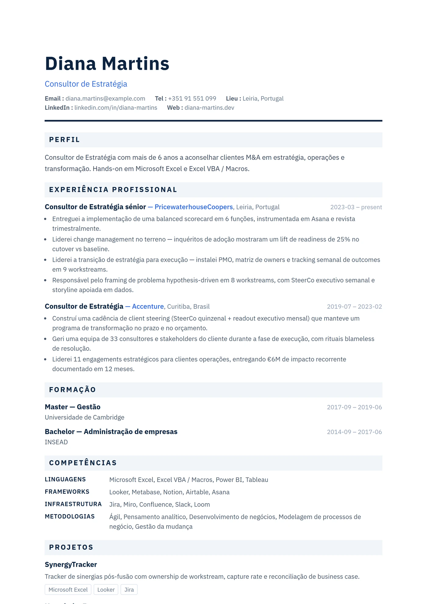 ATS Grelha Corporate — Modelos de currículo