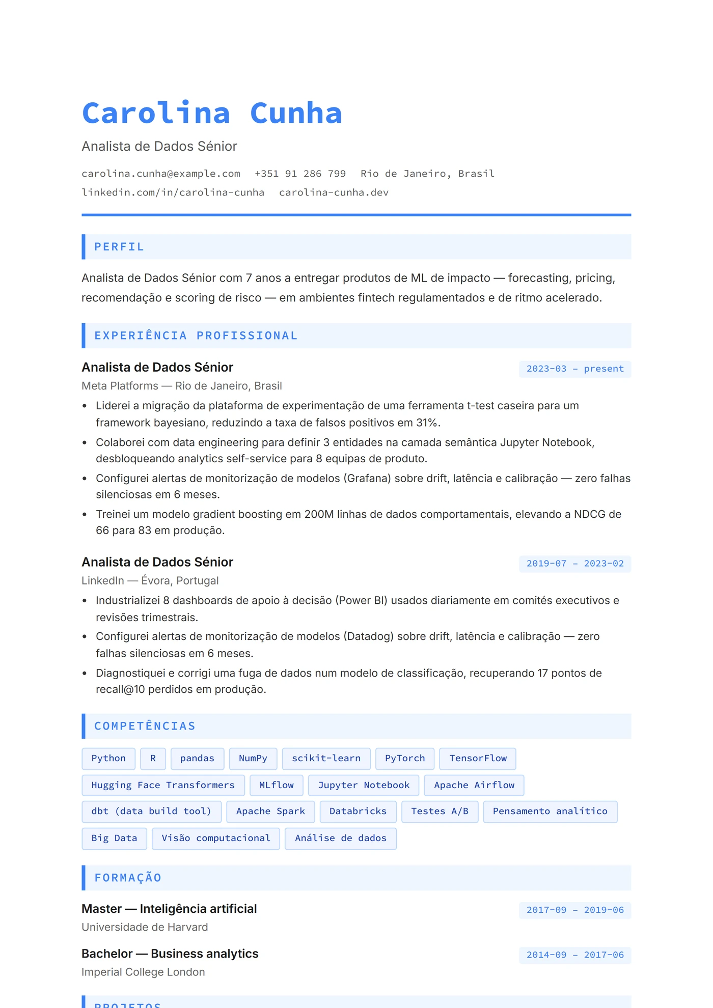 ATS Data Analyst — Modelos de currículo
