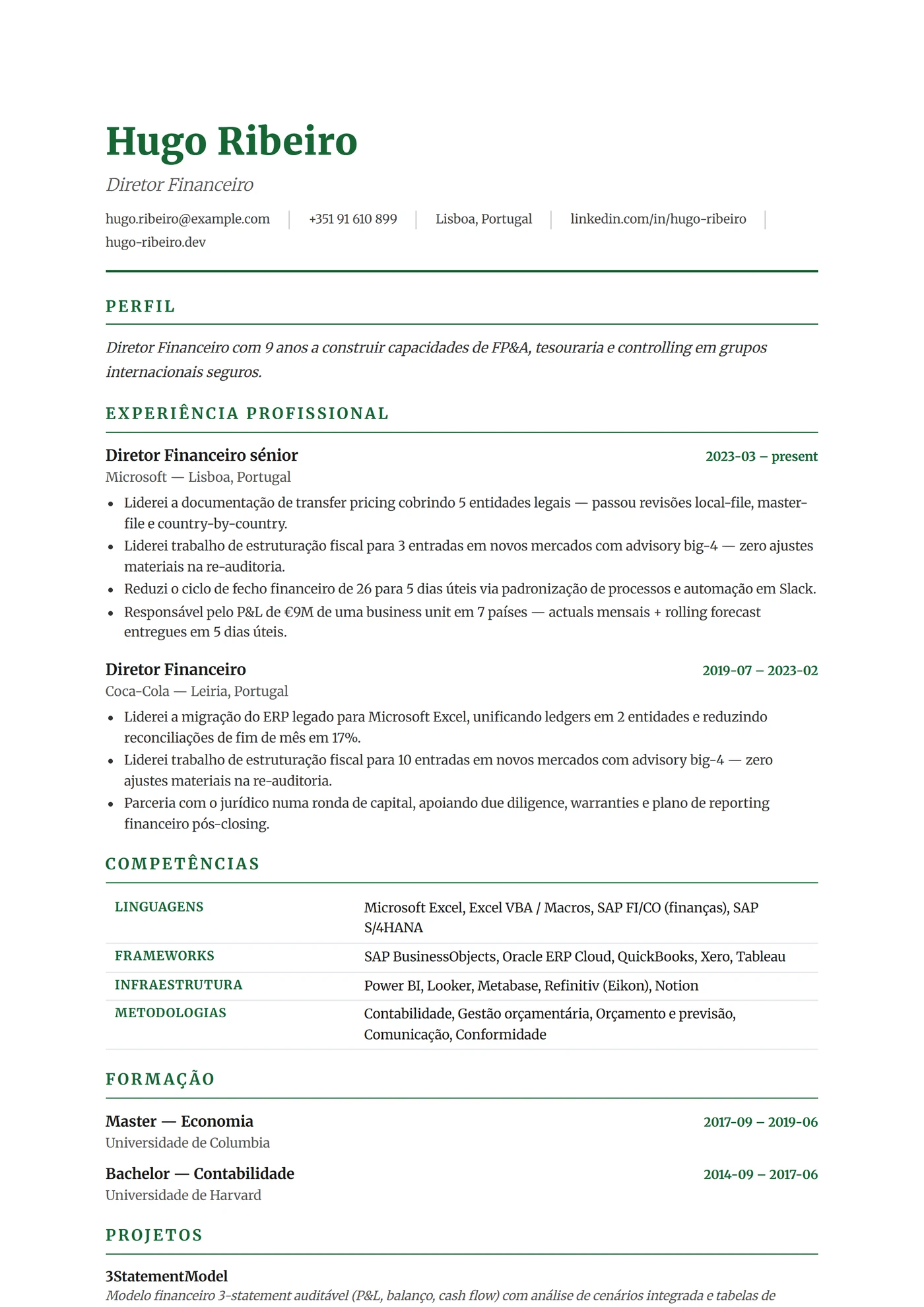ATS Finance Pro — Modelos de currículo