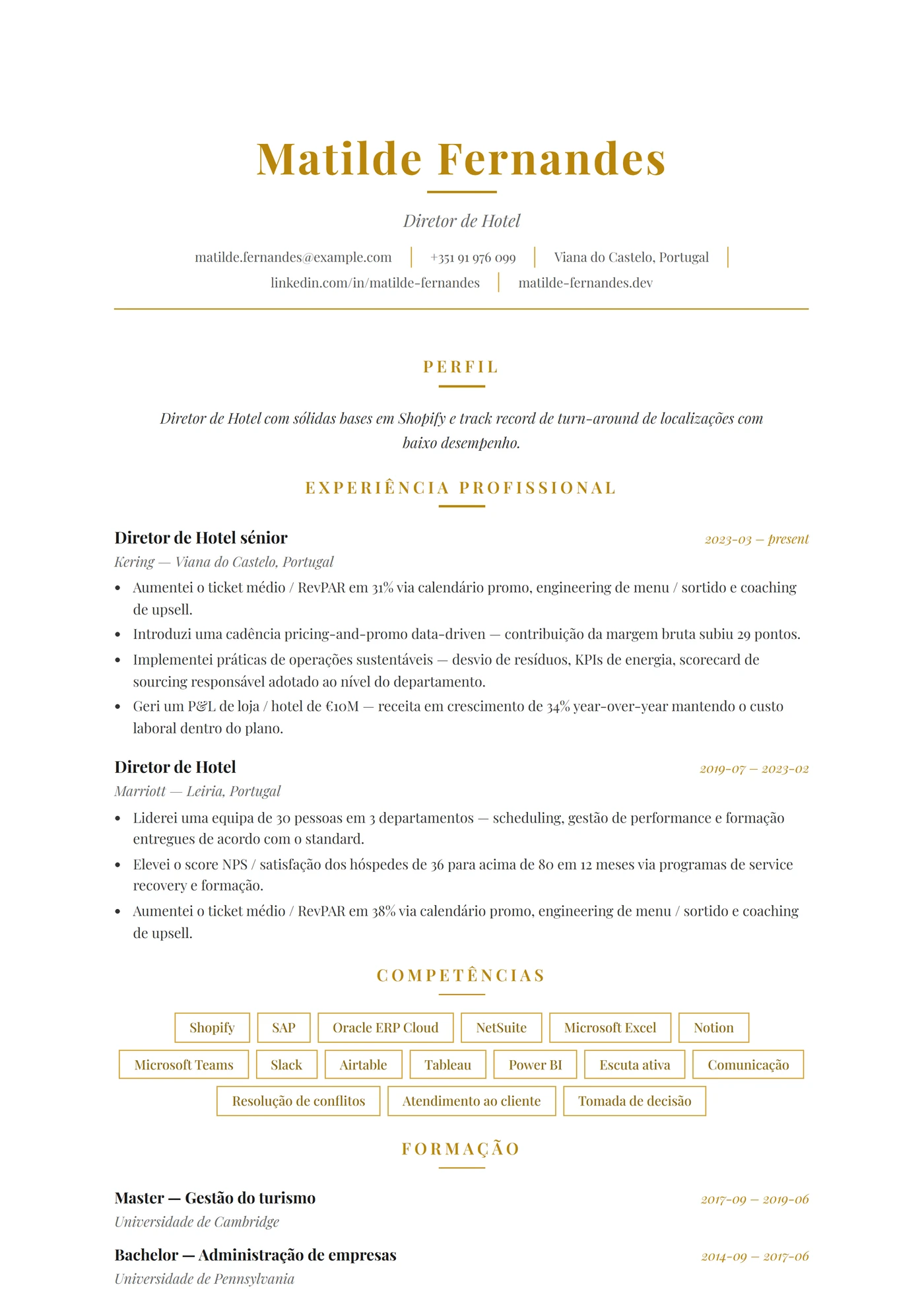 ATS Hotelaria — Modelos de currículo