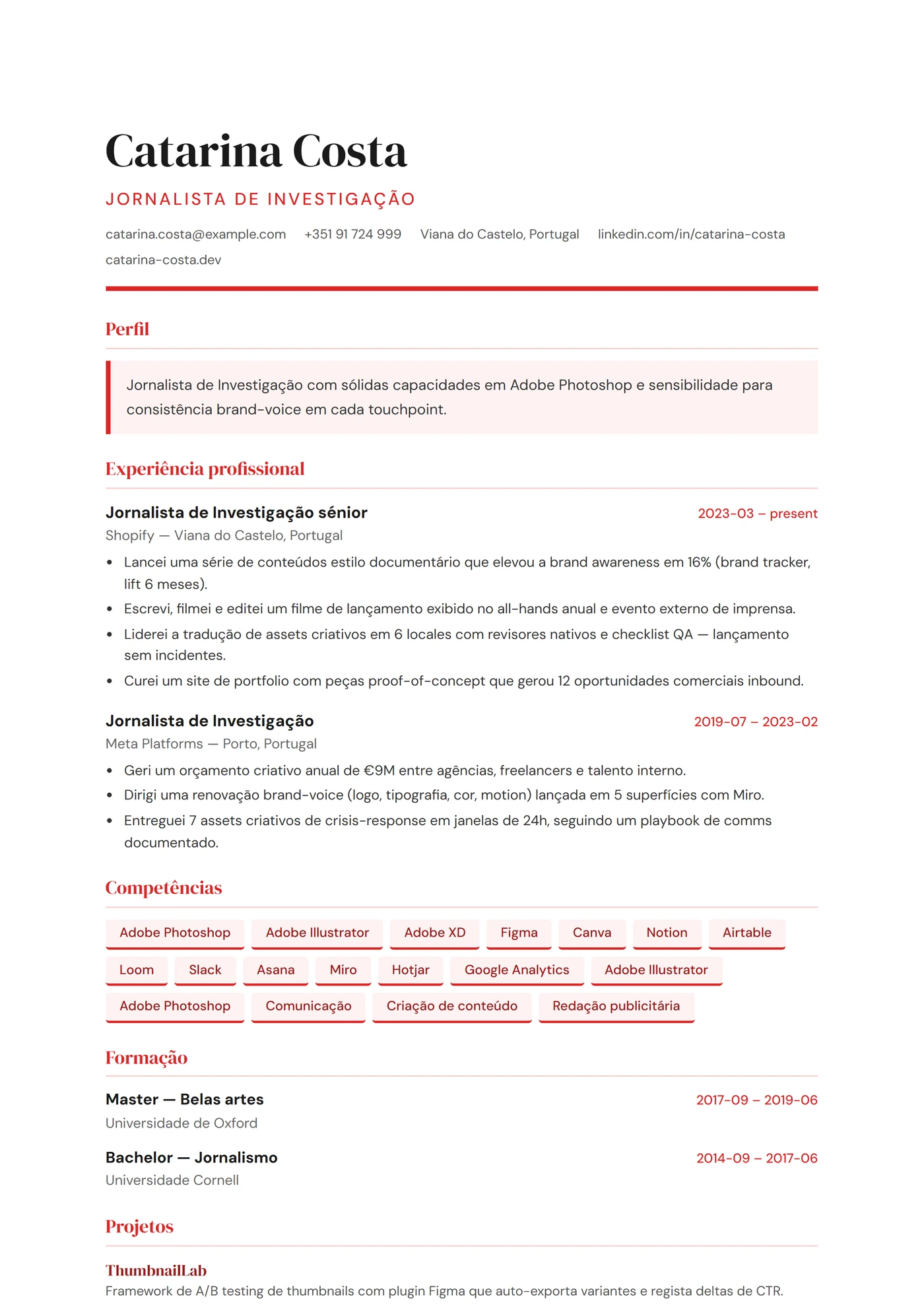 ATS Jornalista — Modelos de currículo
