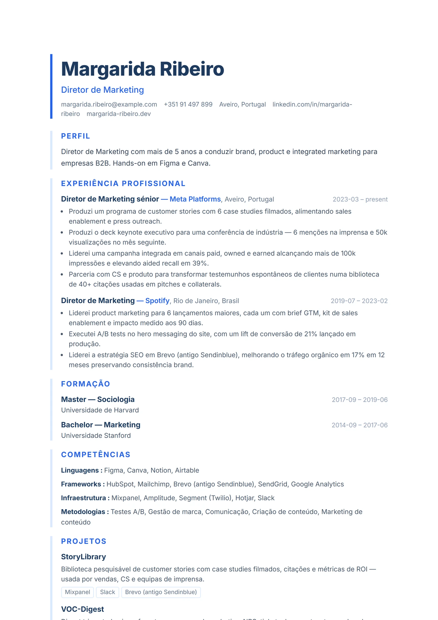 ATS Filete Esquerdo — Modelos de currículo