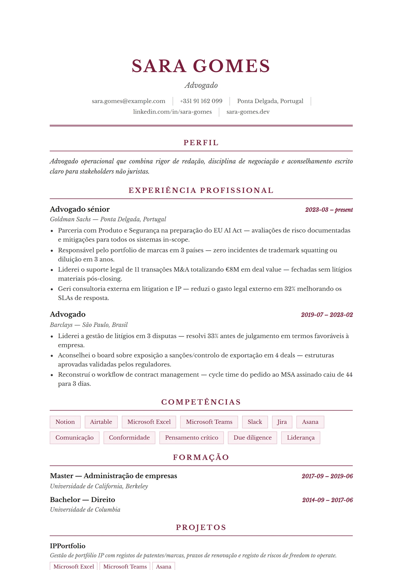 ATS Jurídico — Modelos de currículo