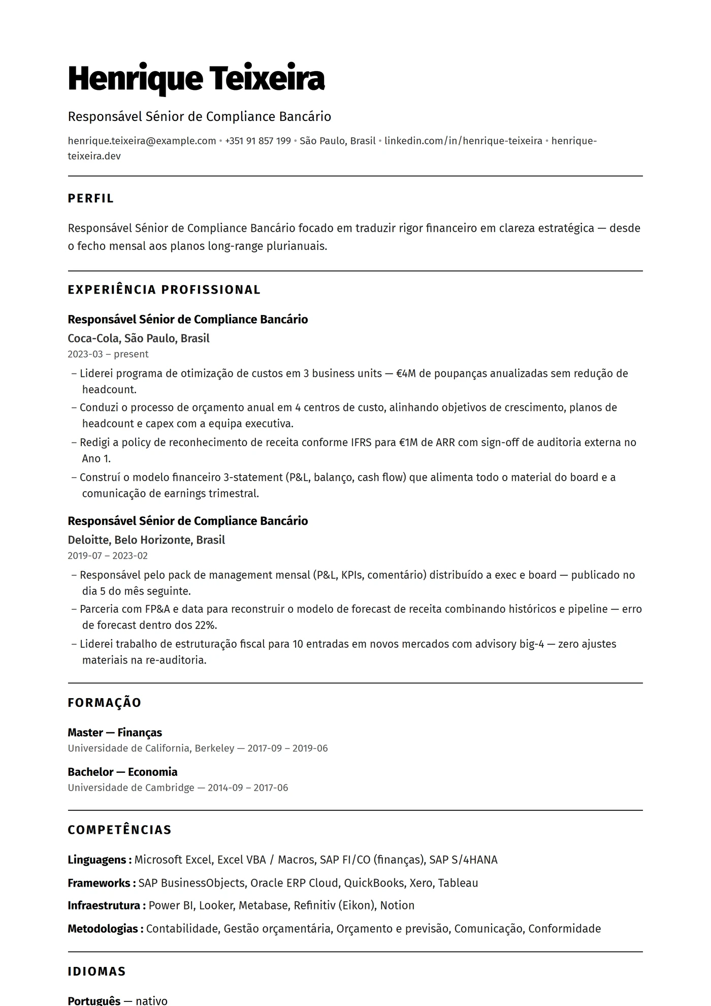 ATS Monocromático — Modelos de currículo