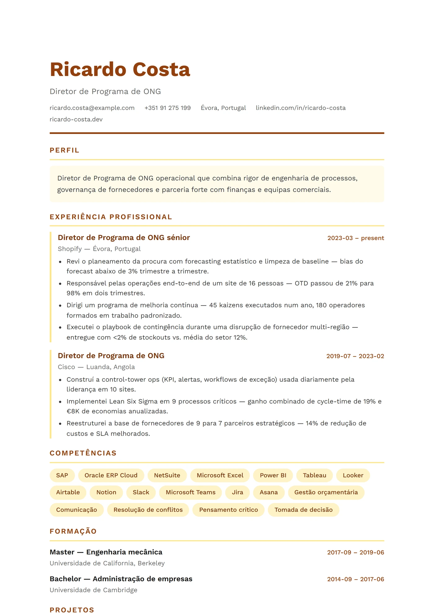 ATS Sem Fins Lucrativos — Modelos de currículo