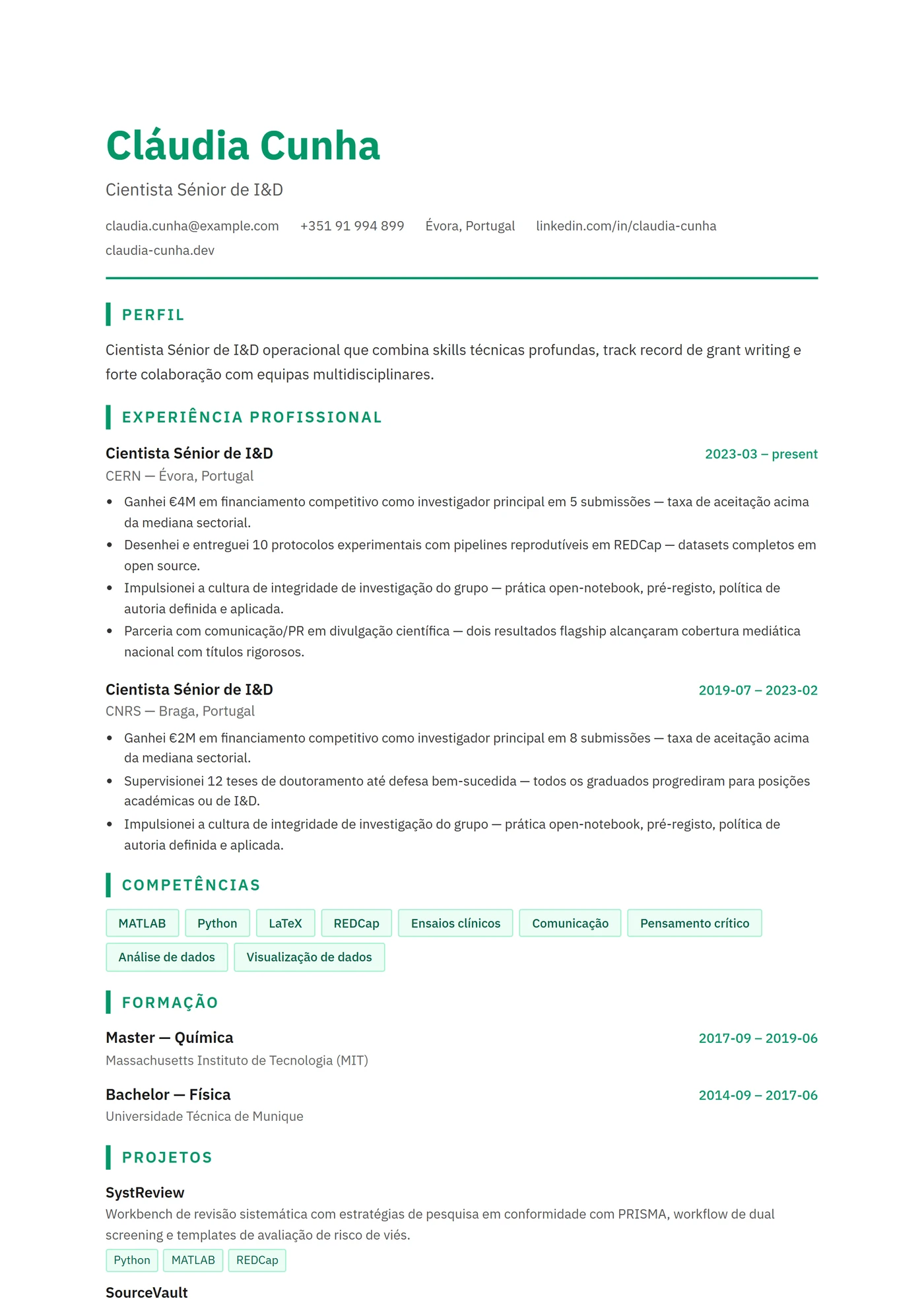 ATS Cientista — Modelos de currículo