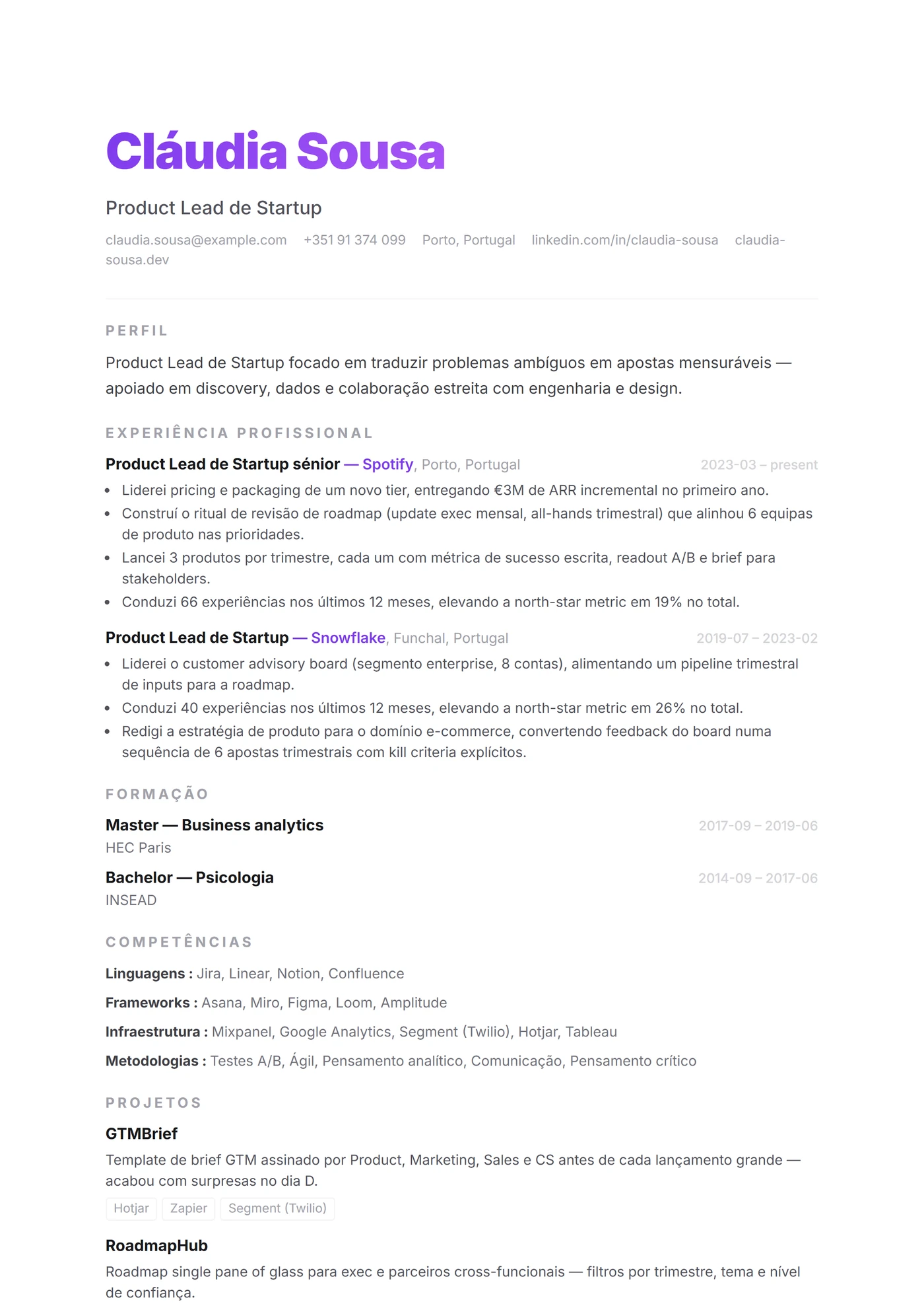 ATS Startup Limpo — Modelos de currículo