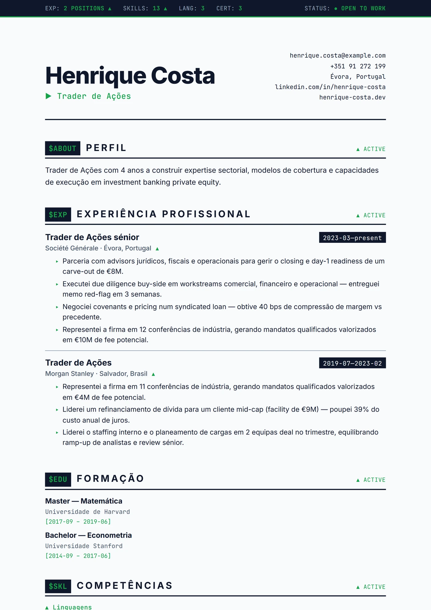 ATS Ticker Bolsa — Modelos de currículo