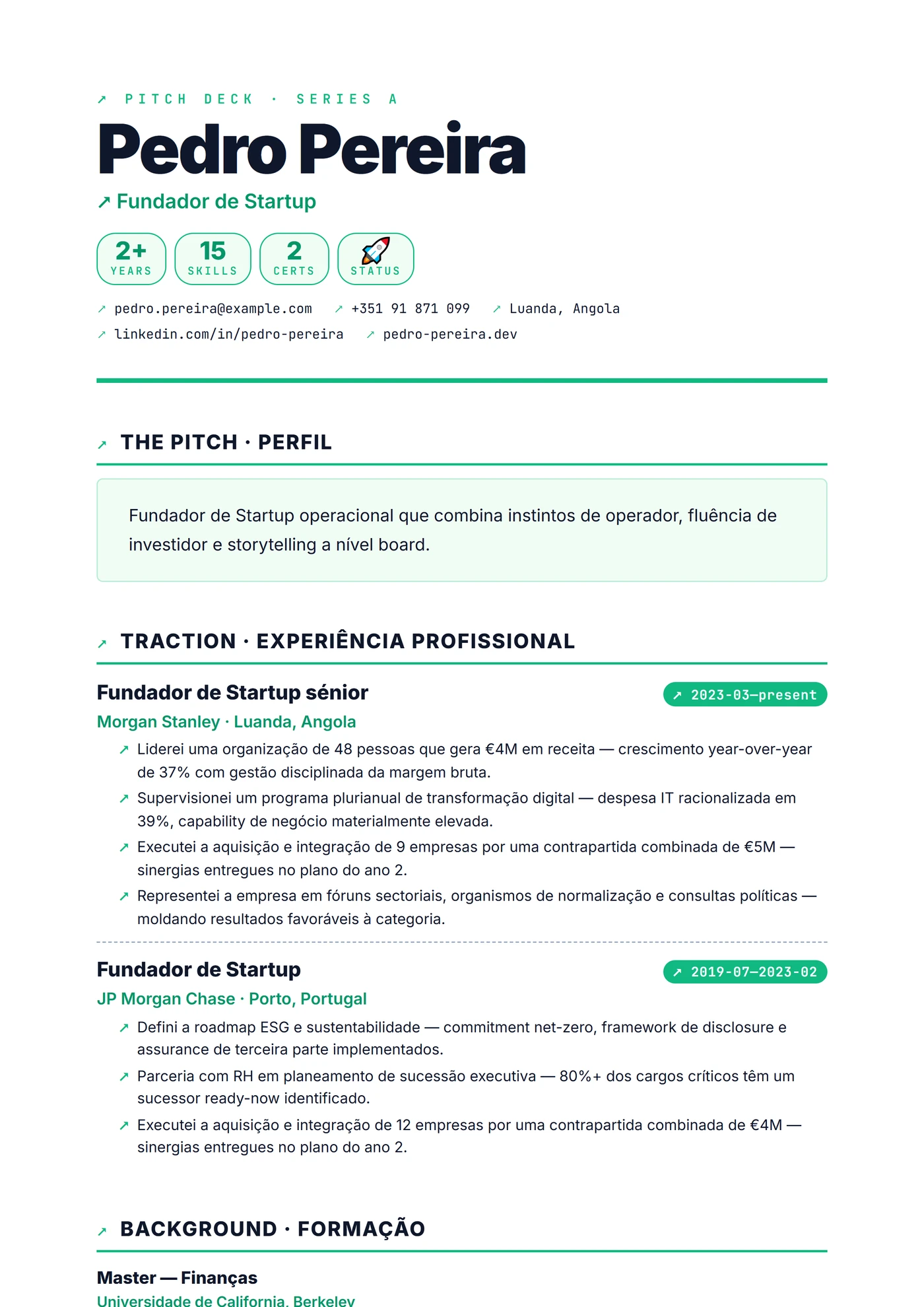 Moderno Startup Pitch — Modelos de currículo