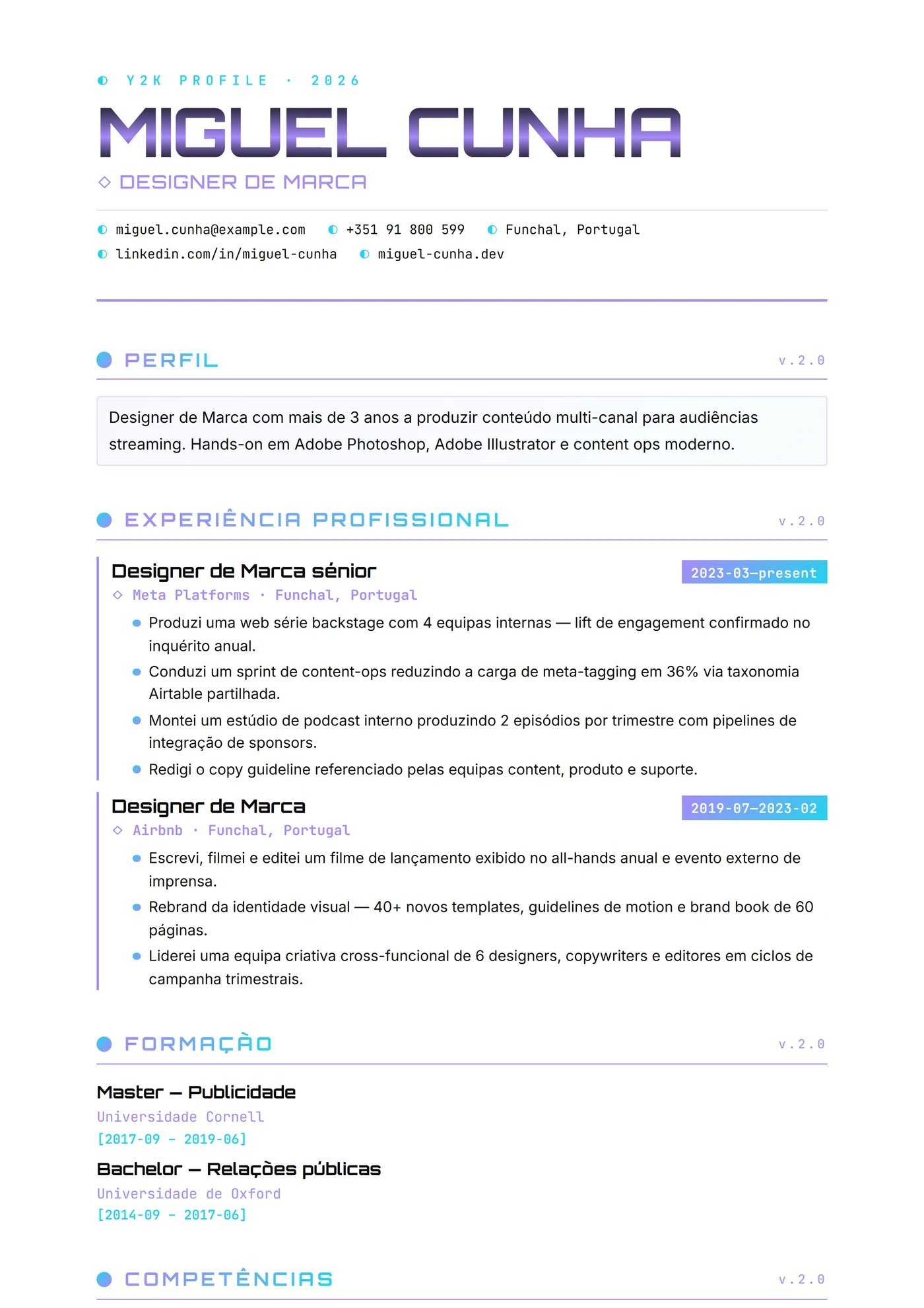 Moderno Y2K Crómio — Modelos de currículo