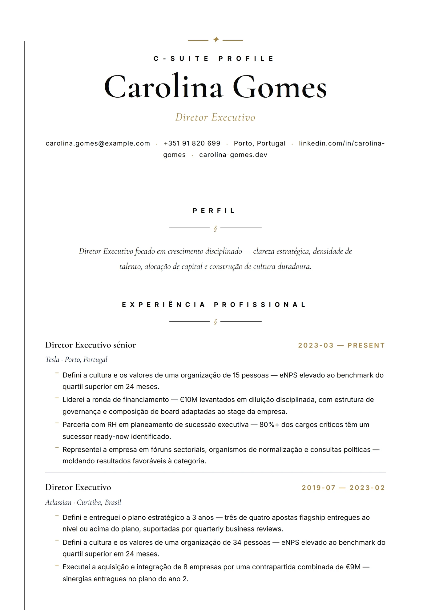 C-Suite Elegante — Modelos de currículo