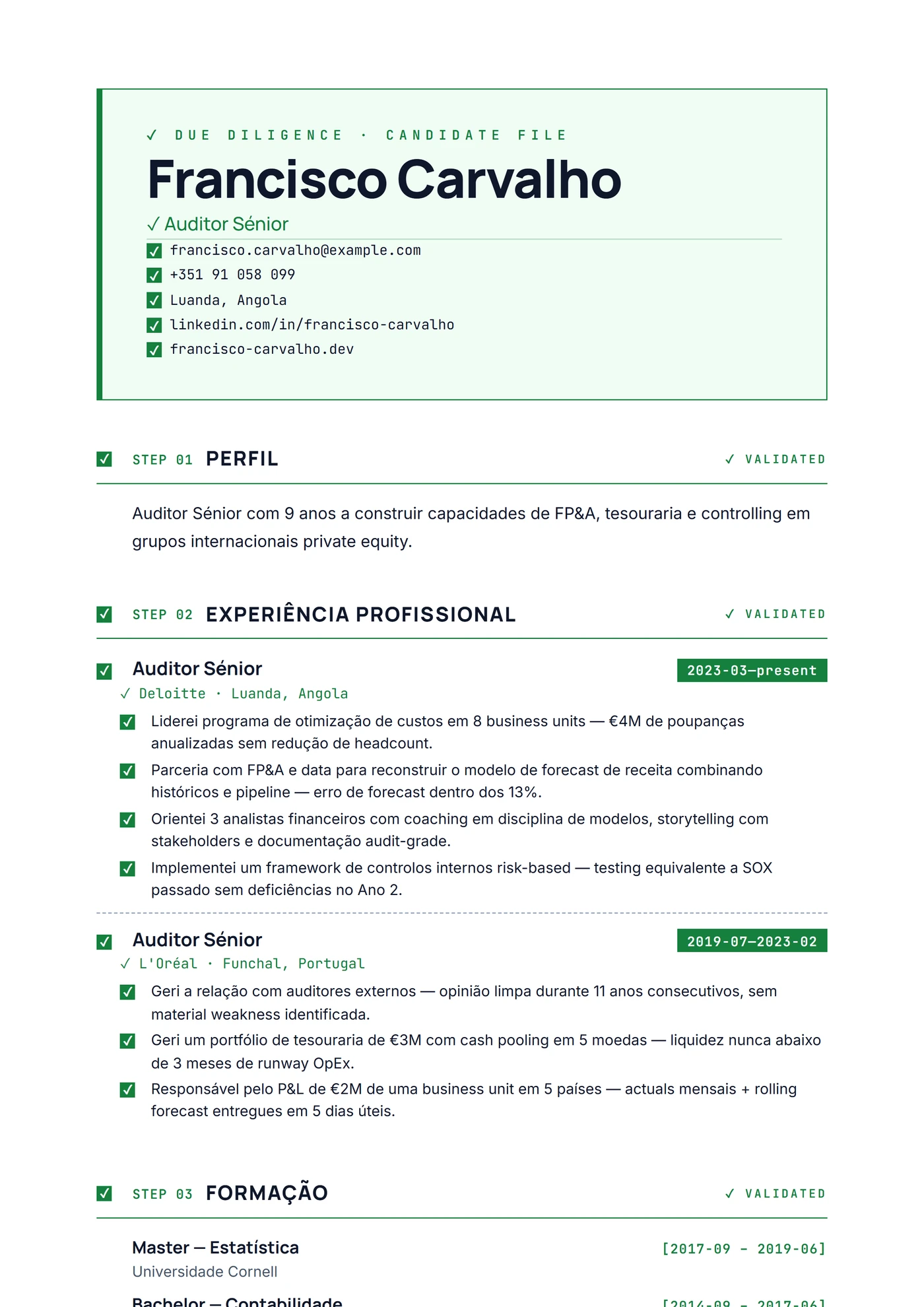 Due Diligence — Modelos de currículo