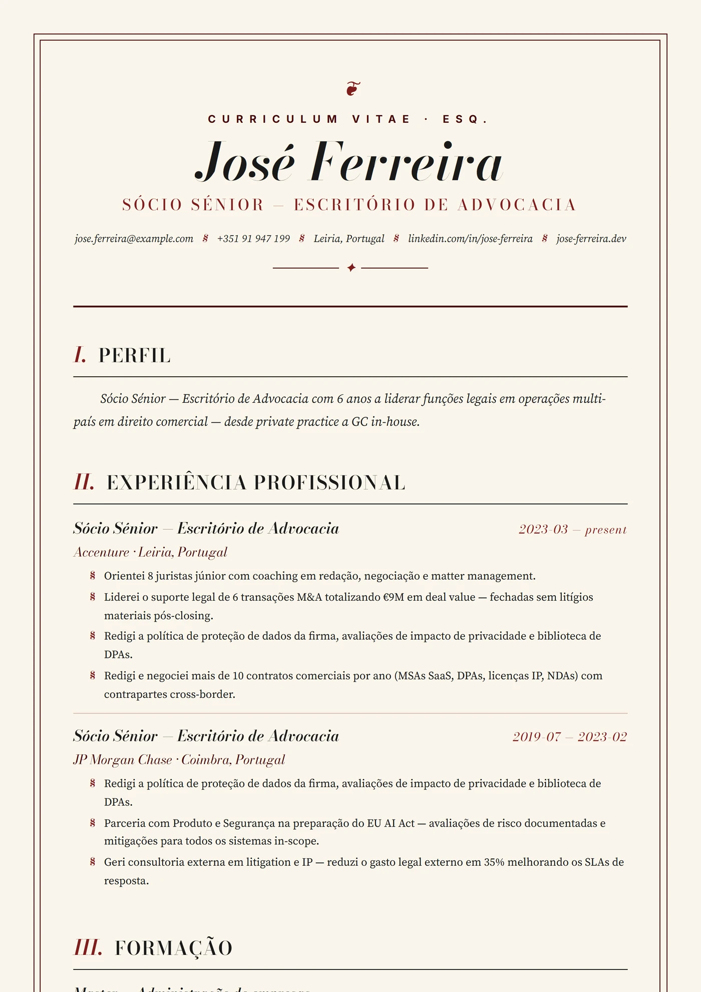 Escritório de Advogados Clássico — Modelos de currículo