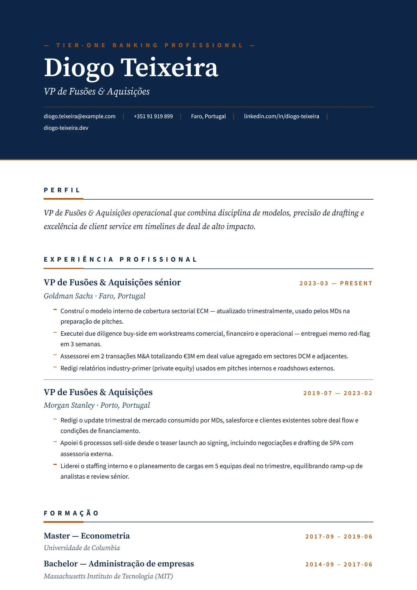 Banco Tier One — Modelos de currículo