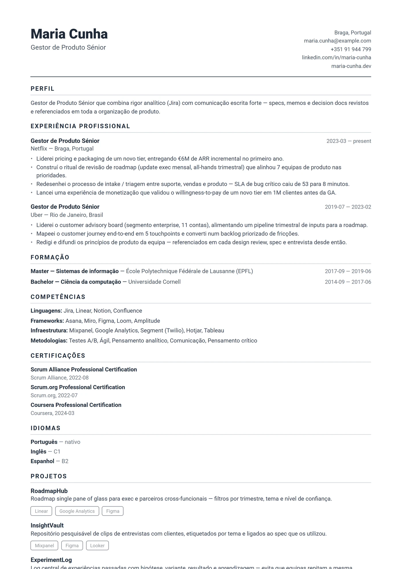 EUA Compacto — Modelos de currículo